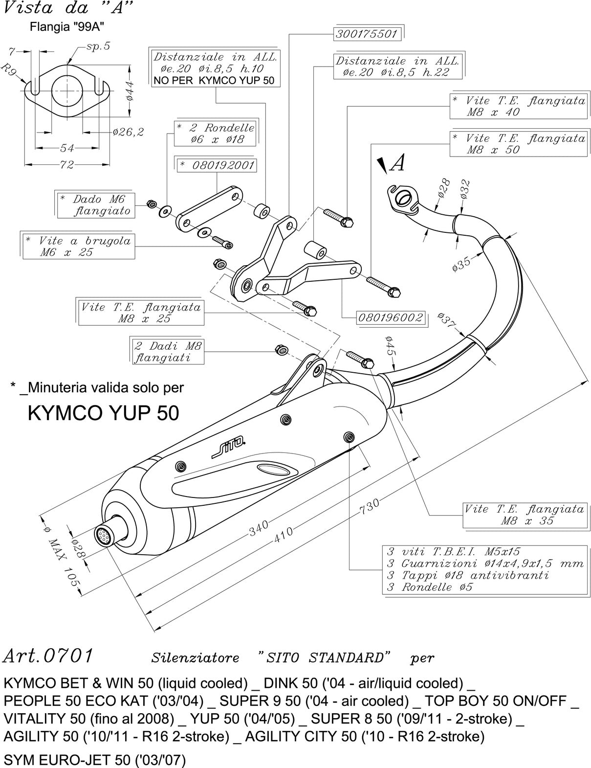 Complete Catalytic Exhaust System With Sound Certification Sito Stainless Steel - Leovince Compatible With Kymco People 50 Eco (2003-2004)