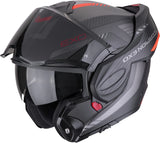 Klapphelm Für Motorrad Scorpion Exo Exo-Tech Evo Carbon Carbon Fiber Mattschwarz Rot Cosy Grösse L
