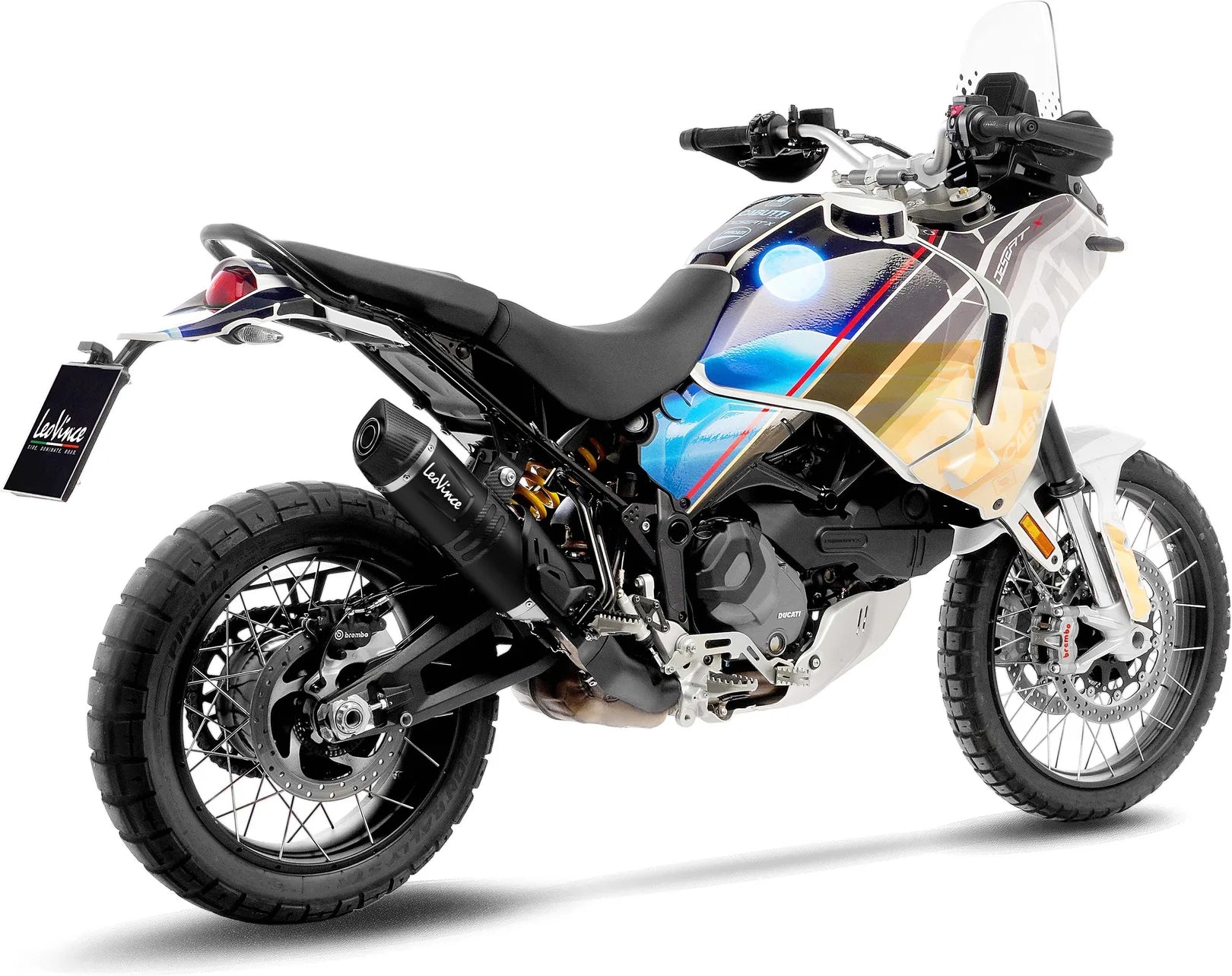 Auspuffendrohr Ohne Geräuschzulassung Lv One Evo Edelstahl Schwarz Endkappe Carbon Fiber - Leovince Kompatibel Mit Ducati Desert-X (2022-2024)