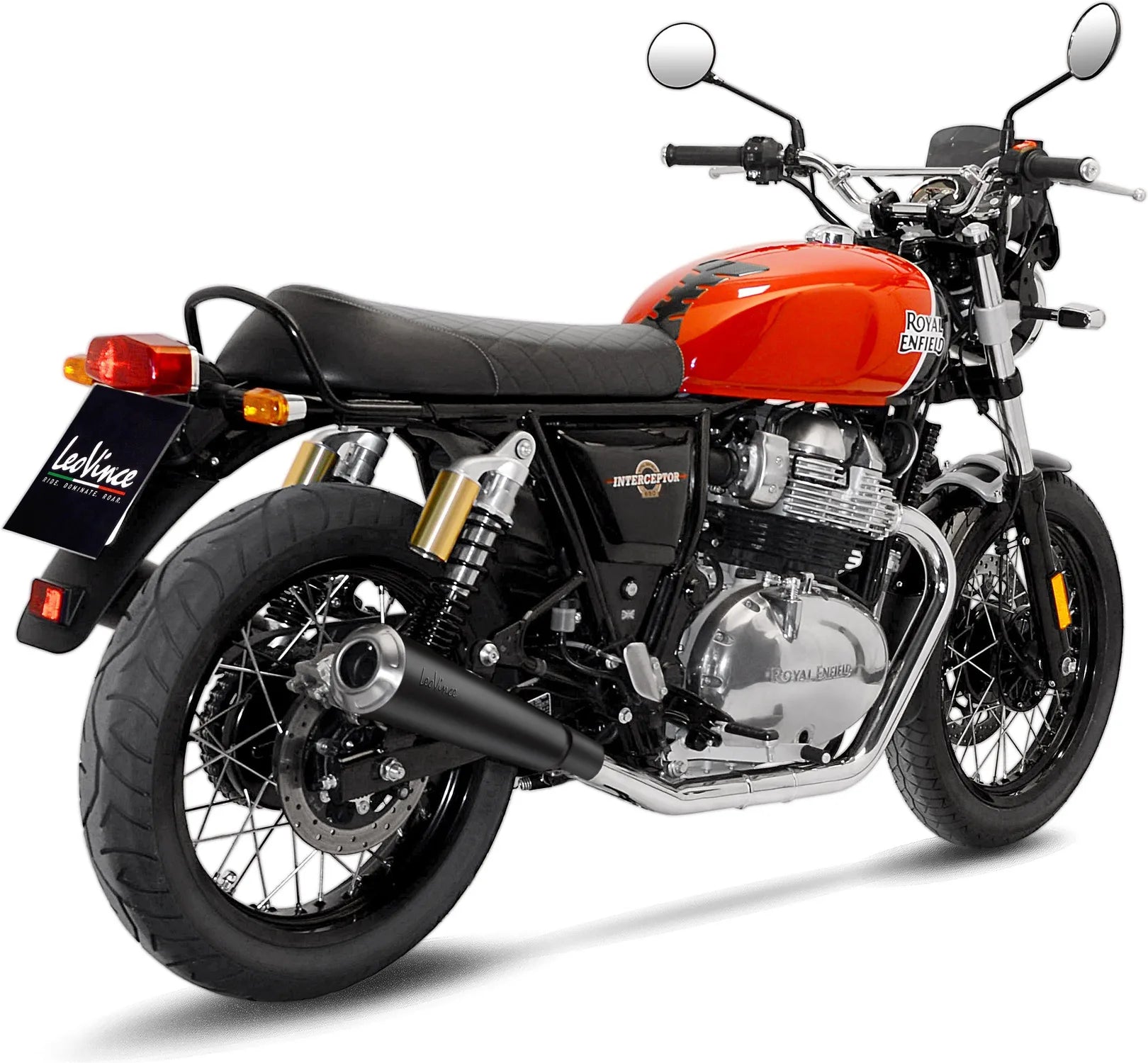 Doppelauspuffanlage Ohne Geräuschzulassung Classic Racer Edelstahl Schwarz Endkappe Edelstahl - Leovince Kompatibel Mit Royal Enfield Continental Gt 650 (2019-2026)