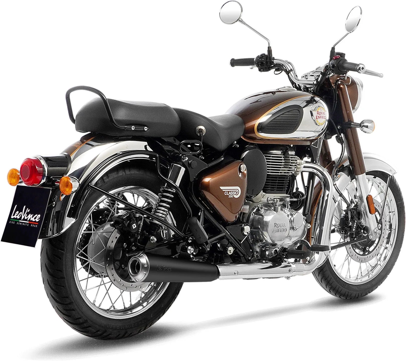 Auspuffendrohr Ohne Geräuschzulassung Classic Racer Edelstahl Schwarz Endkappe Edelstahl - Leovince Kompatibel Mit Royal Enfield Classic 350 (2021-2024)