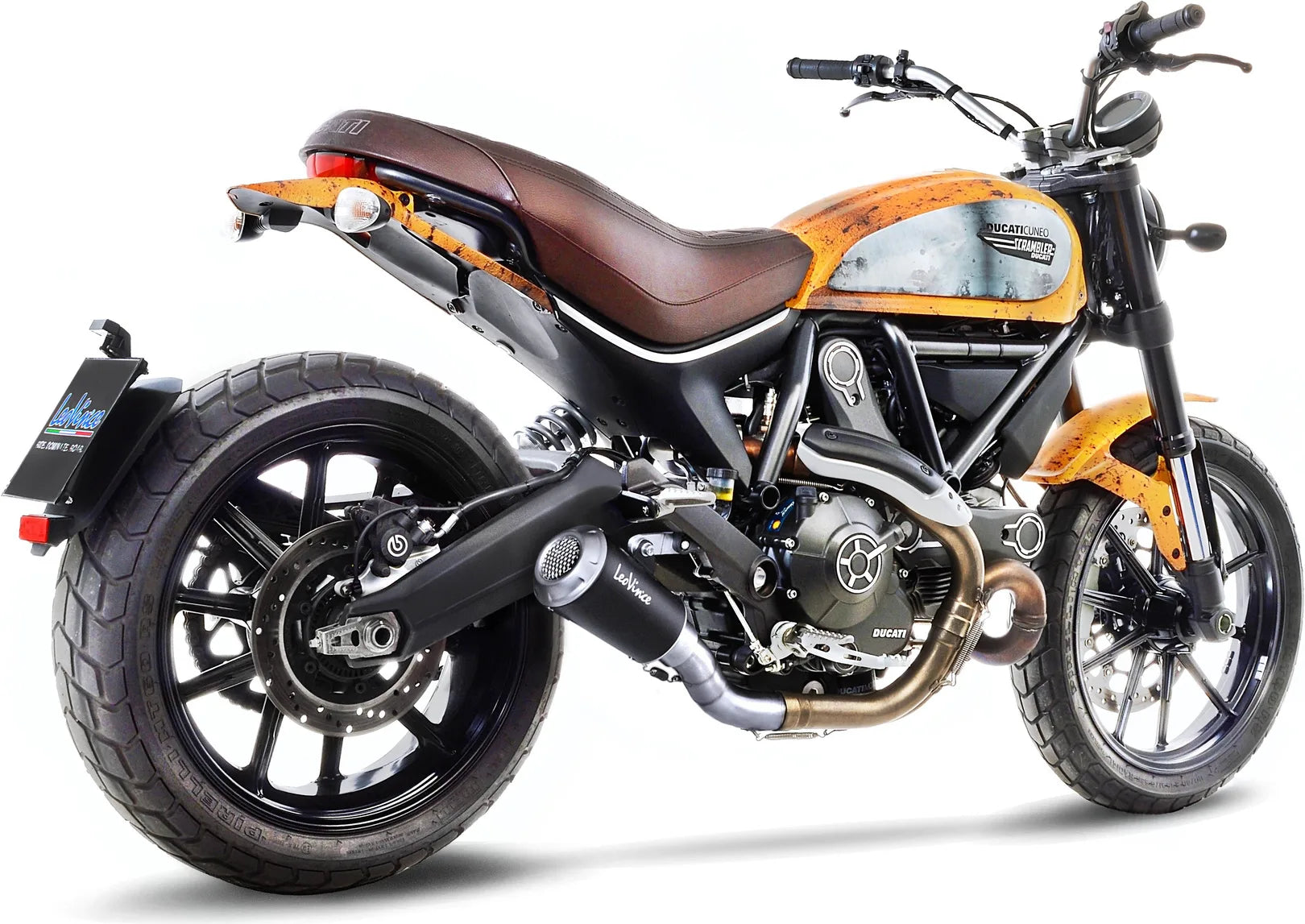Auspuffendrohr Ohne Geräuschzulassung Lv-10 Edelstahl Schwarz Endkappe Edelstahl - Leovince Kompatibel Mit Ducati Scrambler 800 Icon (2015-2016)