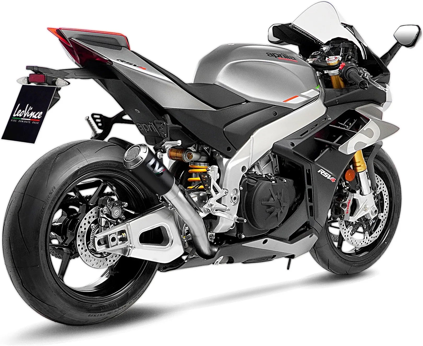 Auspuffendrohr Ohne Geräuschzulassung Lv-10 Carbon Fiber Endkappe Edelstahl - Leovince Kompatibel Mit Aprilia Rsv4 1100 Factory (2021-2024)