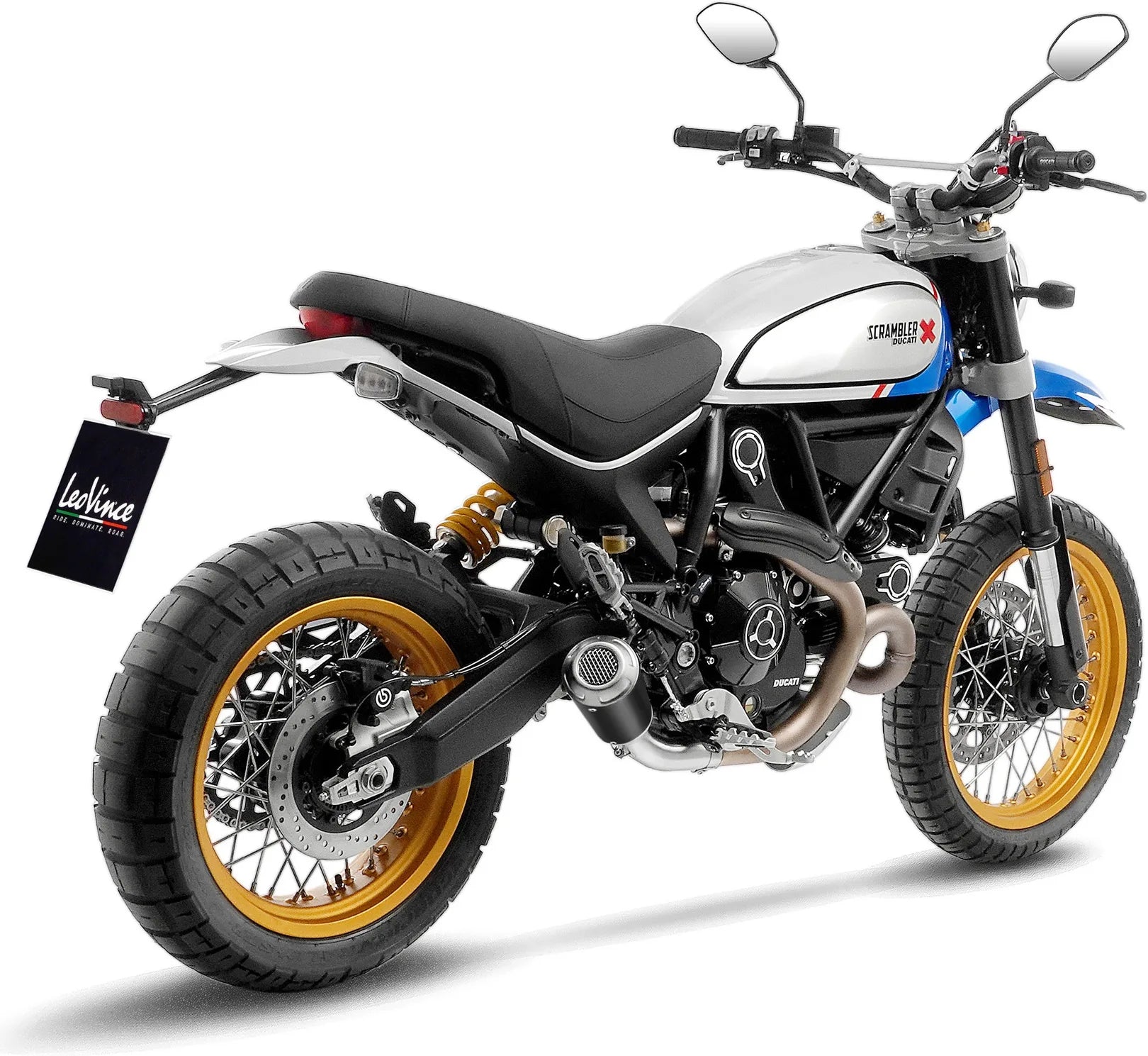 Auspuffendrohr Ohne Geräuschzulassung Lv-10 Edelstahl Schwarz Endkappe Edelstahl - Leovince Kompatibel Mit Ducati Scrambler 800 Desert Sled (2021-2022)