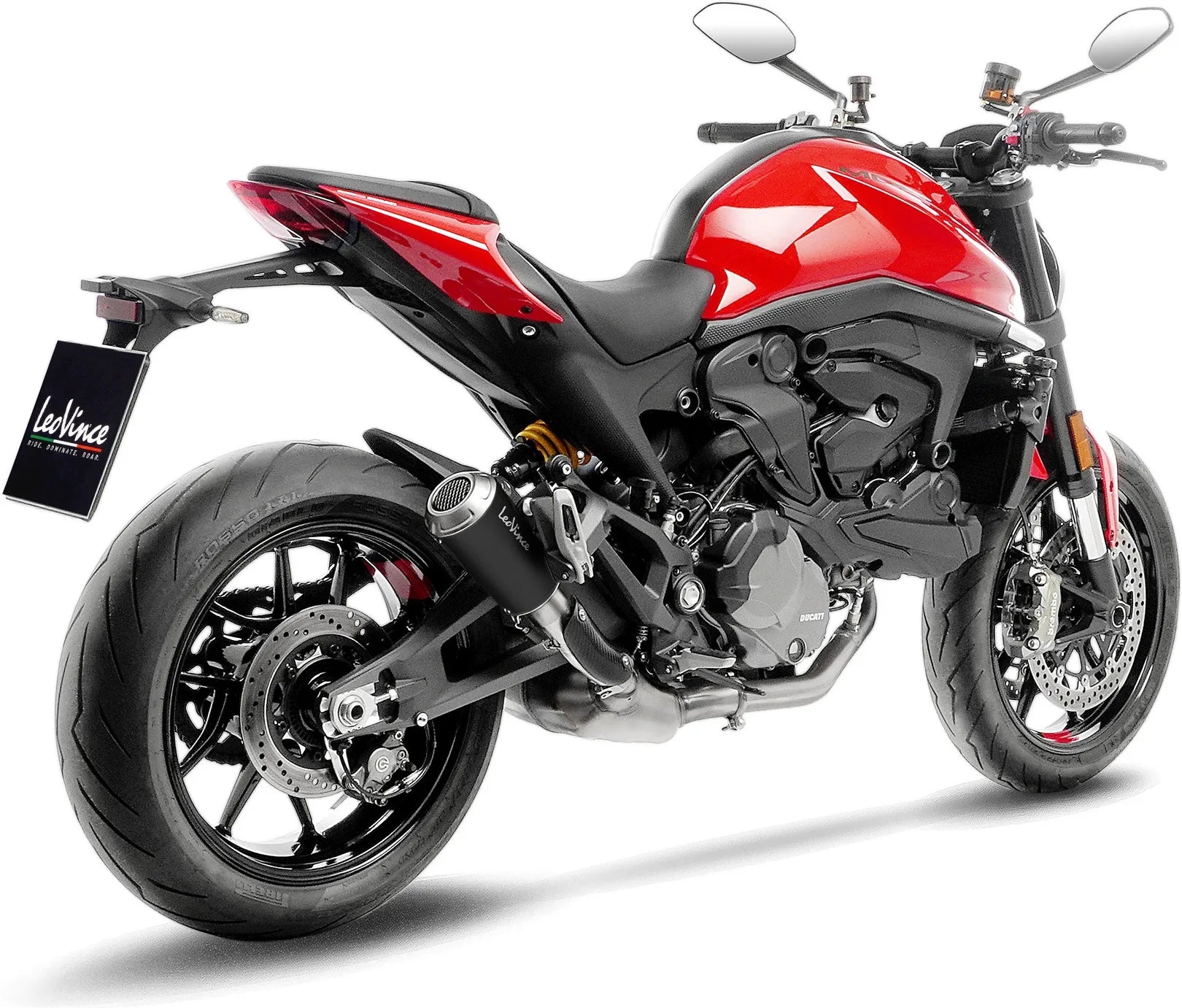 Auspuffendrohr Ohne Geräuschzulassung Lv-10 Edelstahl Schwarz Endkappe Edelstahl - Leovince Kompatibel Mit Ducati Monster 937 (2021-2024)