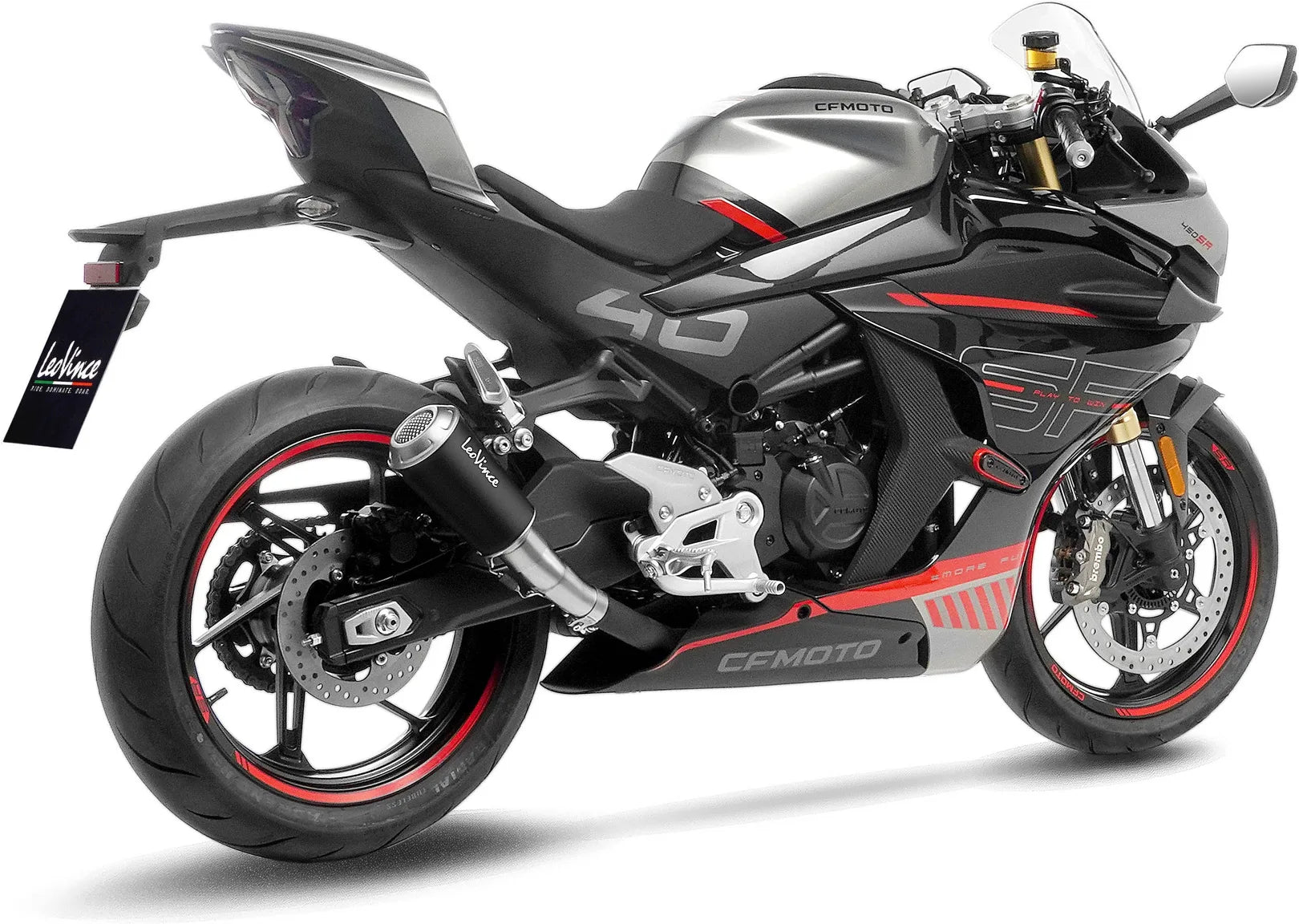Auspuffendrohr Ohne Geräuschzulassung Lv-10 Edelstahl Schwarz Endkappe Edelstahl - Leovince Kompatibel Mit Cfmoto 450 Ss - Sr (2023-2024)
