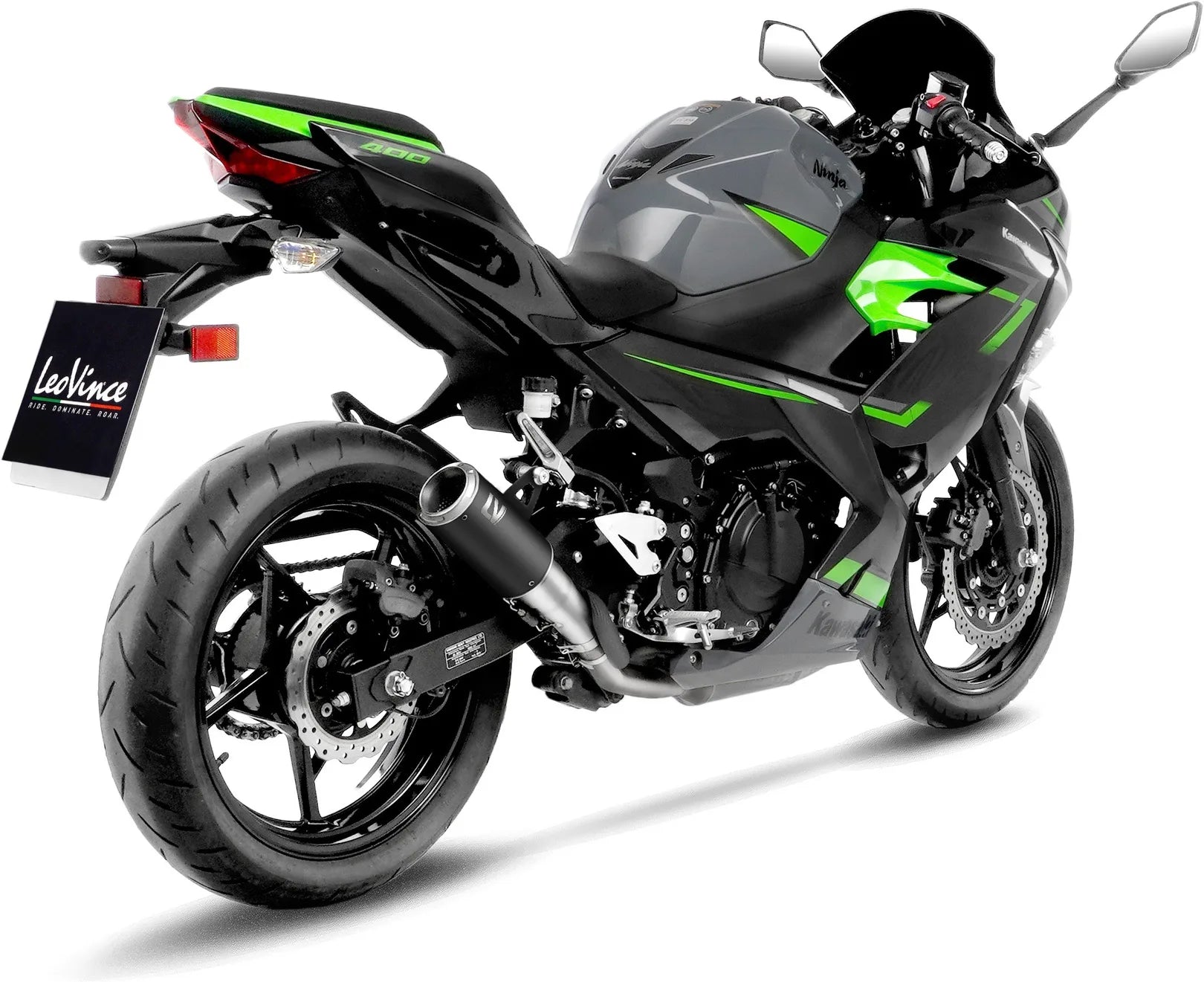 Auspuffendrohr Ohne Geräuschzulassung Lv Corsa Edelstahl Schwarz Endkappe Edelstahl - Leovince Kompatibel Mit Kawasaki Ninja 400 (2018-2021)