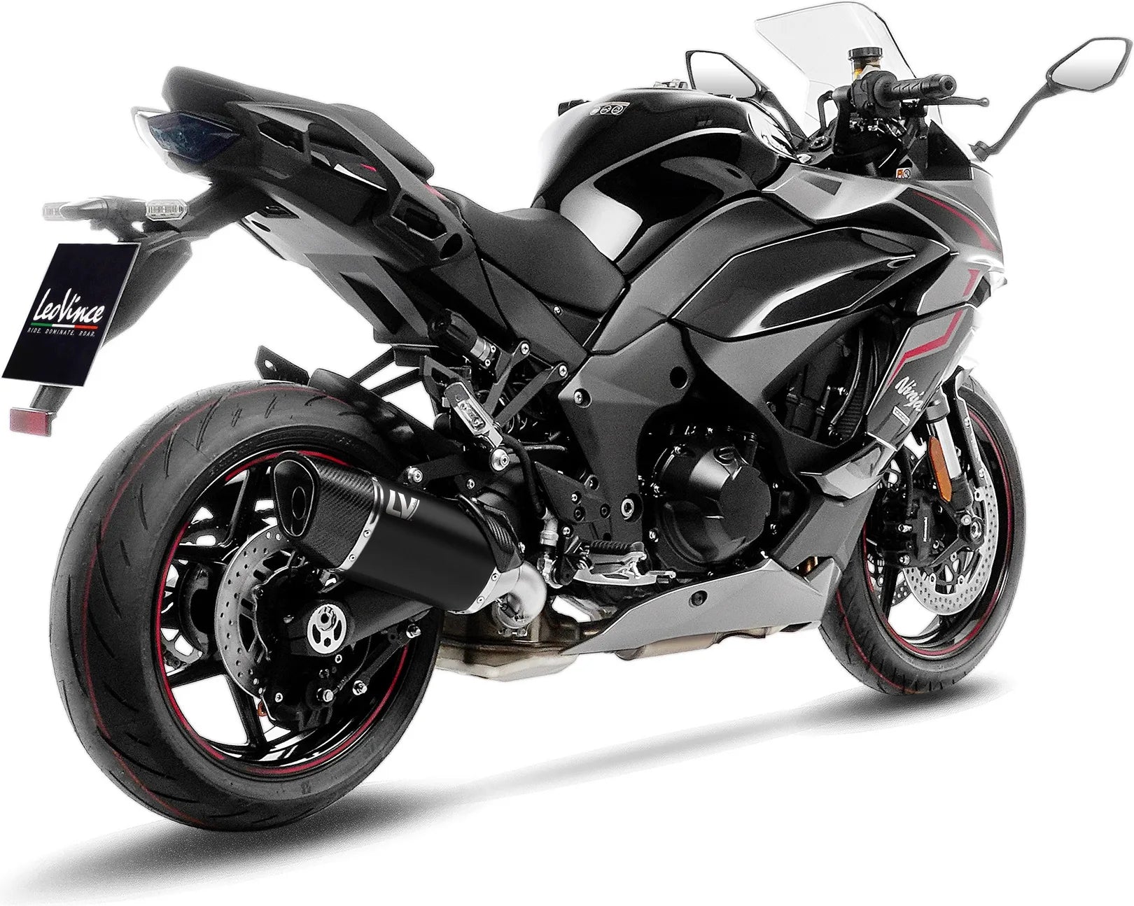 Auspuffendstück Mit Geräuschzulassung Lv-14 R Edelstahl Schwarz Endkappe Carbon Fiber - Leovince Kompatibel Mit Kawasaki Ninja 1000 Sx (2020-2024)