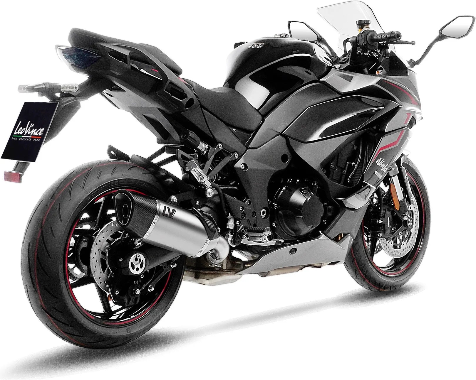 Auspuffendstück Mit Geräuschzulassung Lv-14 R Edelstahl Endkappe Carbon Fiber - Leovince Kompatibel Mit Kawasaki Ninja 1100 Sx Tourer (2020-2024)