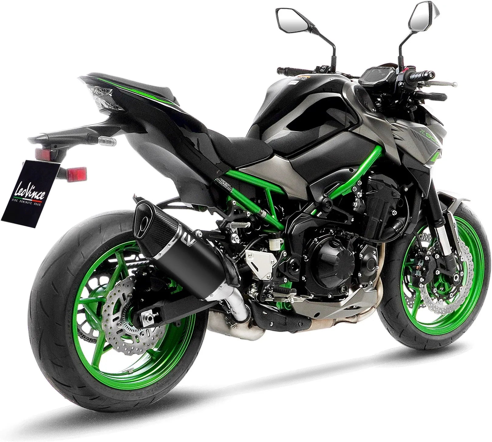 Auspuffendrohr Ohne Geräuschzulassung Lv-14 R Edelstahl Schwarz Endkappe Carbon Fiber - Leovince Kompatibel Mit Kawasaki Z 900 (2017-2019)