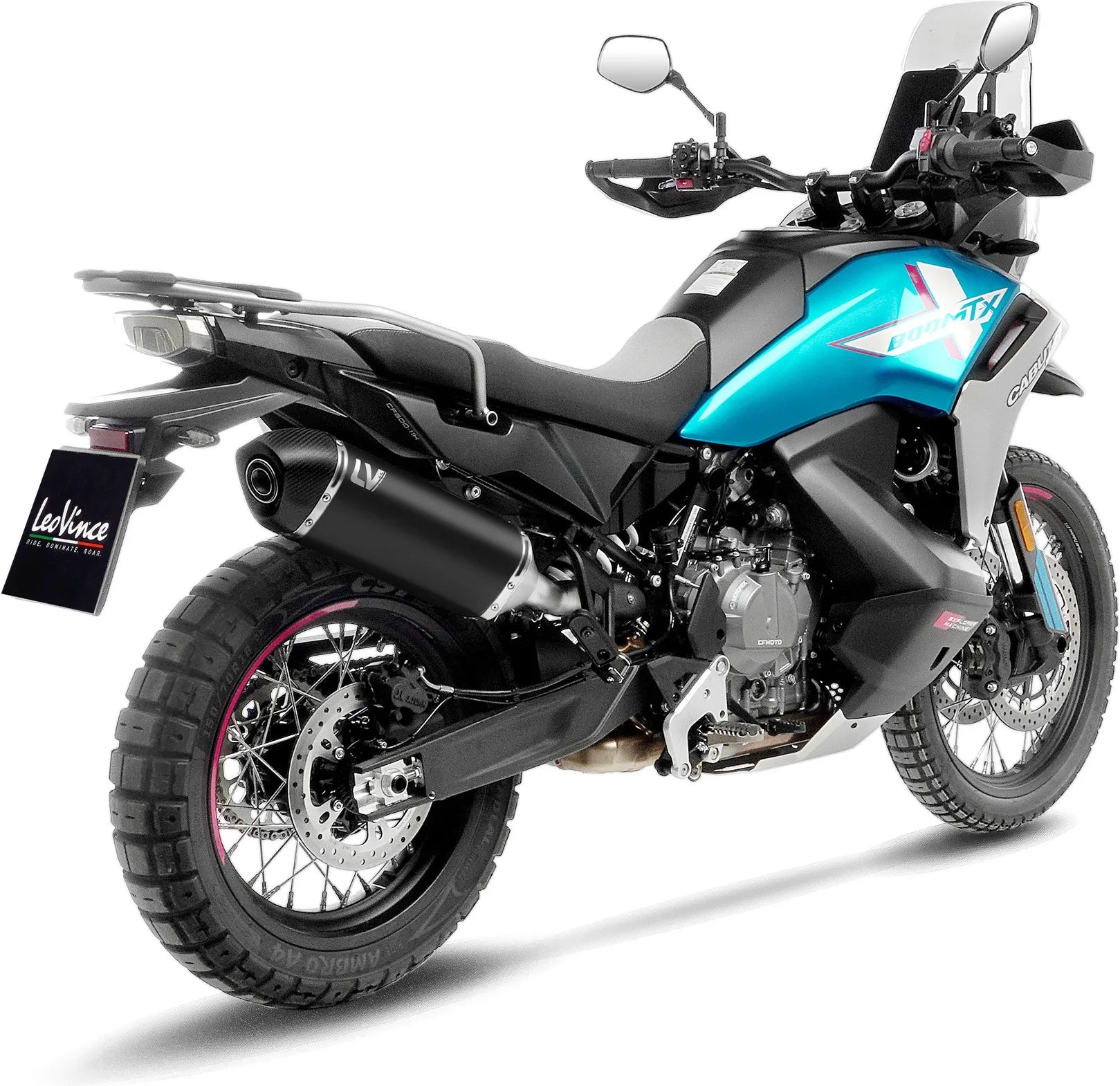 Auspuffendrohr Ohne Geräuschzulassung Lv-14 Edelstahl Schwarz Endkappe Carbon Fiber - Leovince Kompatibel Mit Cfmoto 800 Mt-X (2025-2026)