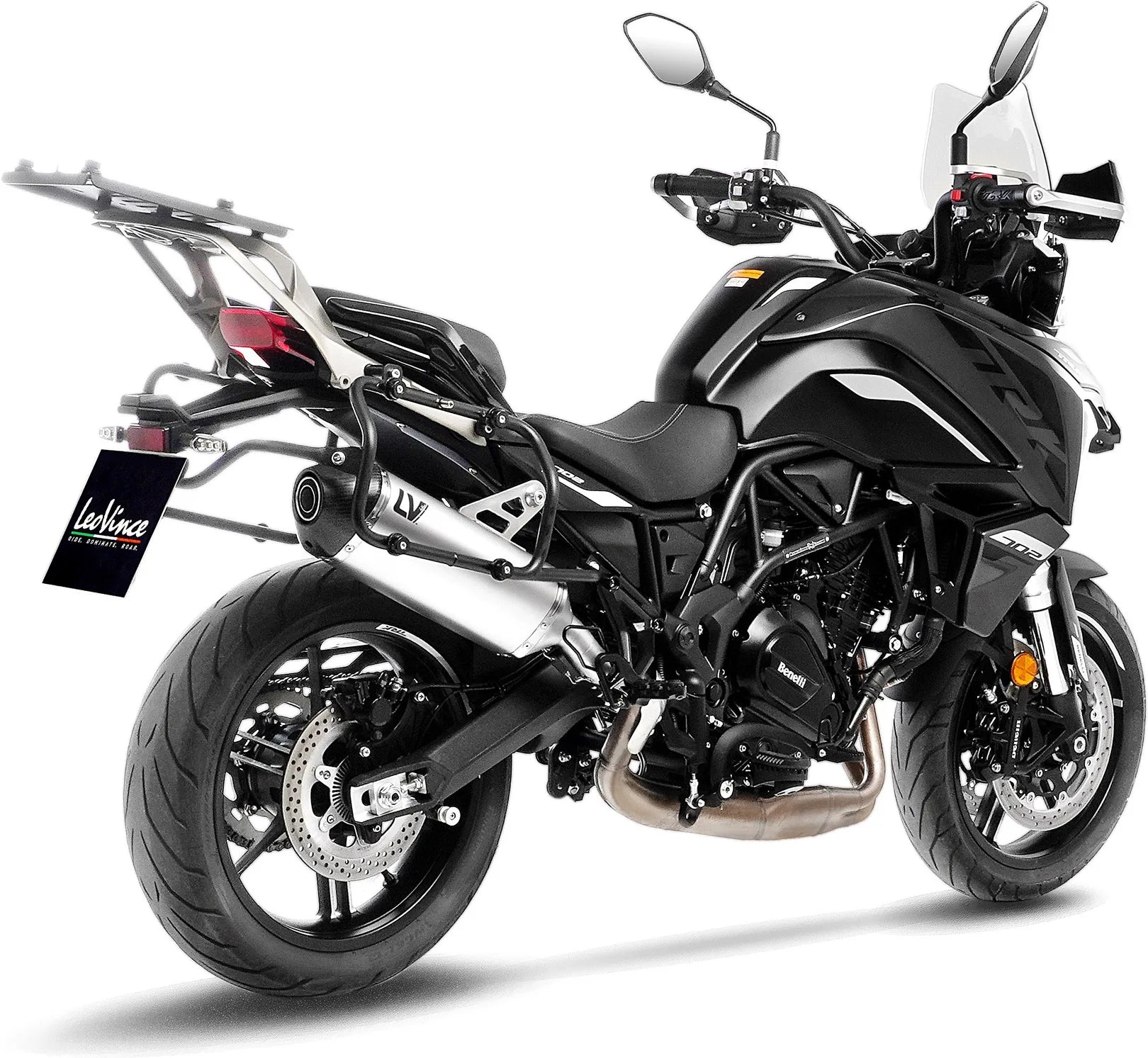 Auspuffendrohr Ohne Geräuschzulassung Lv-14 Edelstahl Endkappe Carbon Fiber - Leovince Kompatibel Mit Benelli Trk 702 - X (2023-2024)