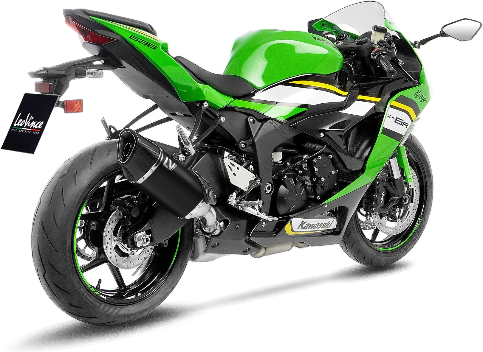 Auspuffendstück Mit Geräuschzulassung Lv-14 R Edelstahl Schwarz Endkappe Carbon Fiber - Leovince Kompatibel Mit Kawasaki Zx 6R Ninja (2024-2026)