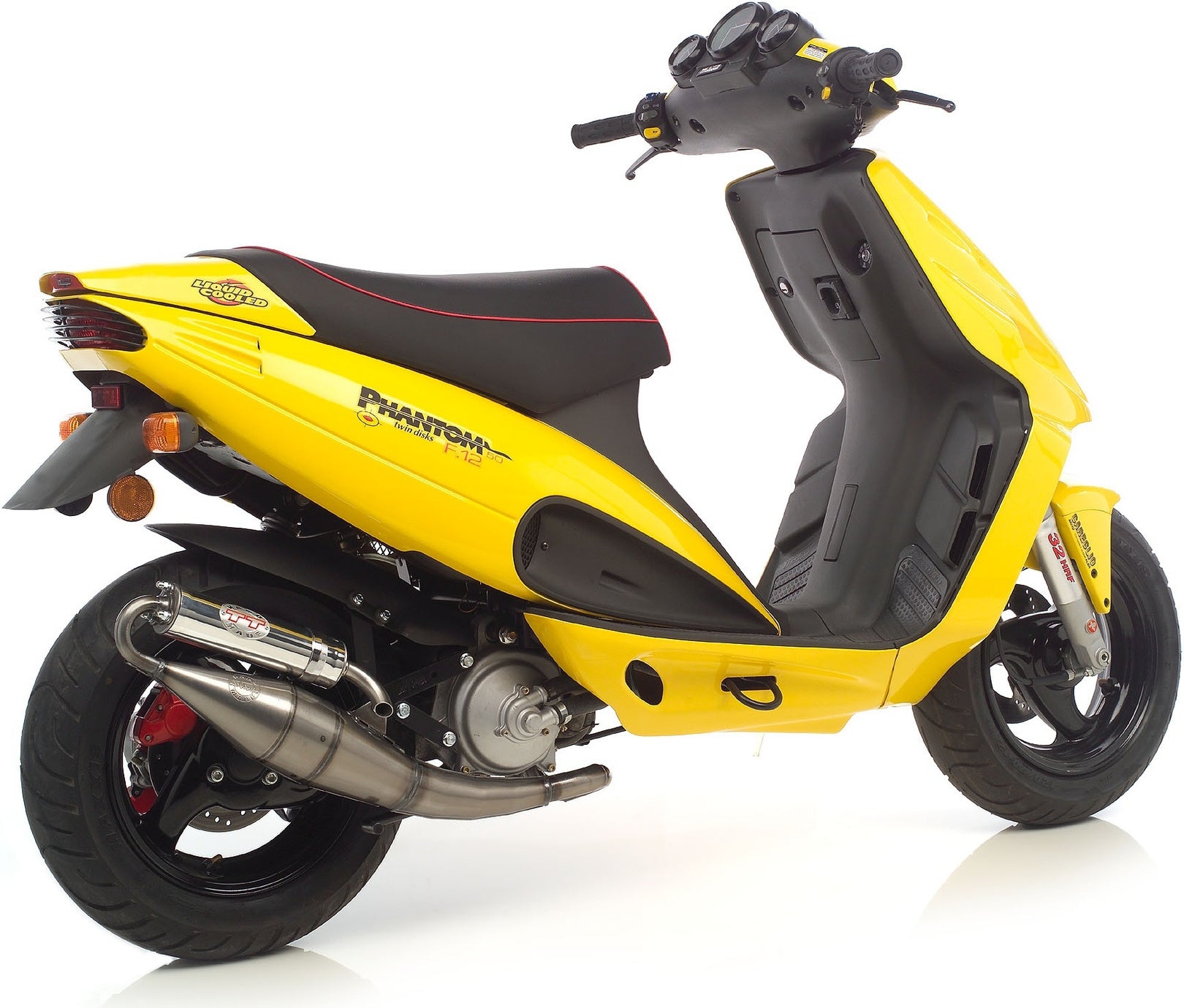 Complete Catalytic Exhaust System With Sound Certification Hand Made Tt Aluminum - Leovince Compatible With Malaguti F12 Phantom Kat Air - Liquid (1999)