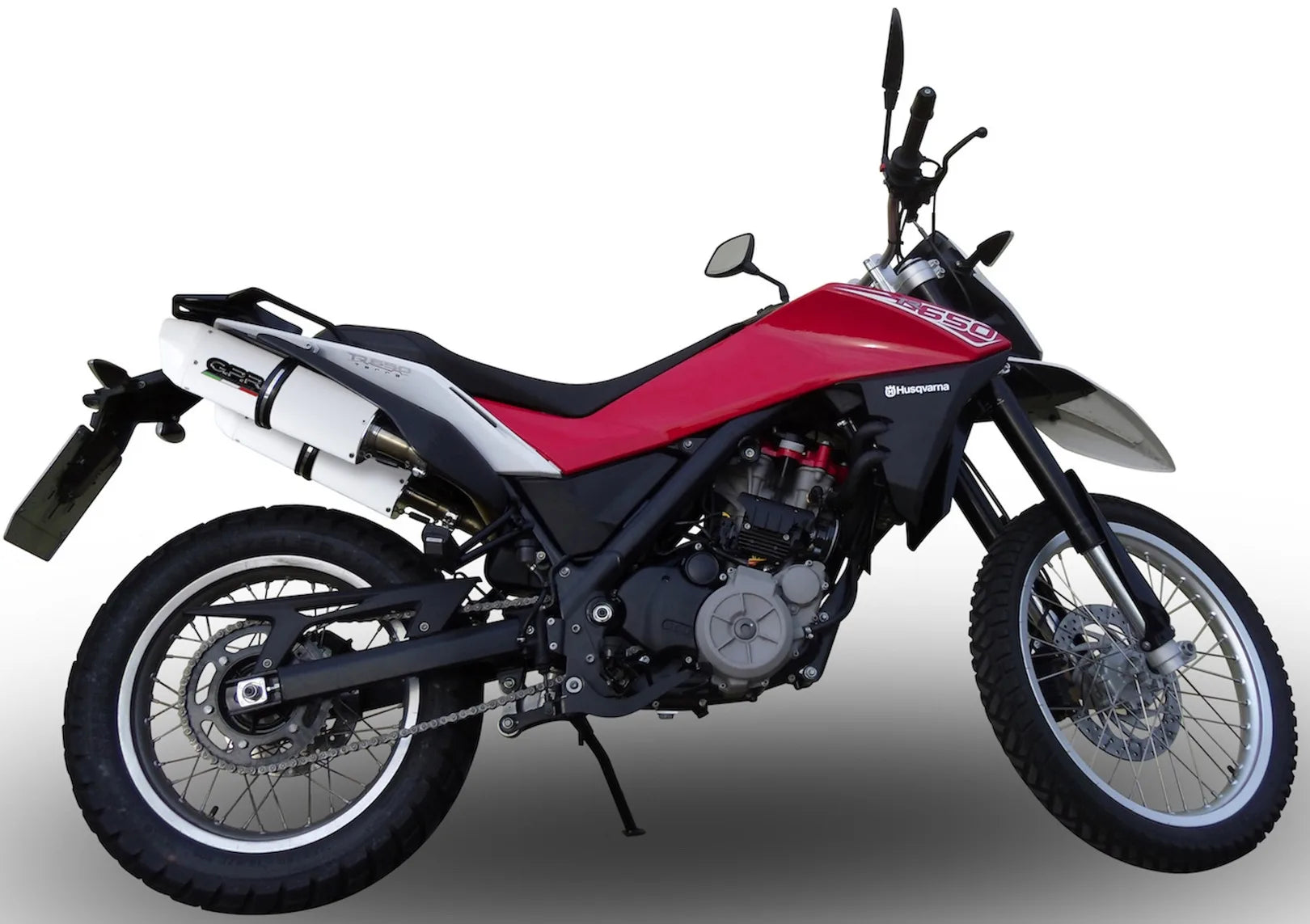 Komplette Abgasanlage Mit Katalysator Und Geräuschzulassung Albus Ceramic Alu Weiss - Gpr Kompatibel Mit Husqvarna Tr 650 Terra - Strada (2013-2015)