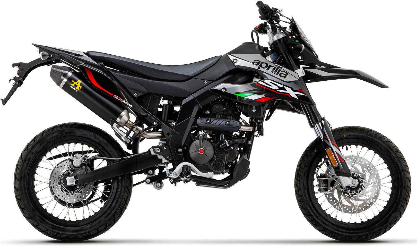 Complete Non-Catalytic Exhaust System With Sound Certification Thunder Black Aluminium Carbon - Arrow Special Parts Compatible With Aprilia Rx - Sx 125 (2021-2024)
