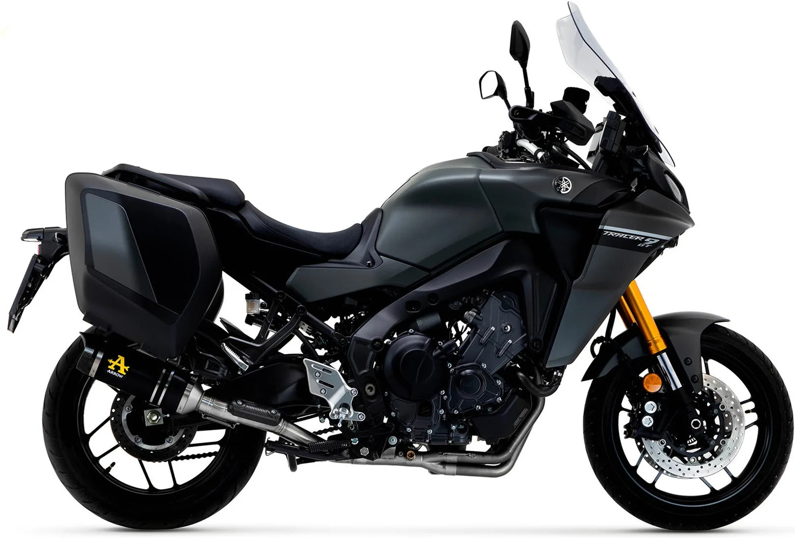 Komplette Auspuffanlage Ohne Katalysator Und Mit Geräuschzulassung Thunder Aluminium Schwarz Carbon - Arrow Special Parts Kompatibel Mit Yamaha Tracer 9 Gt (2021-2024)