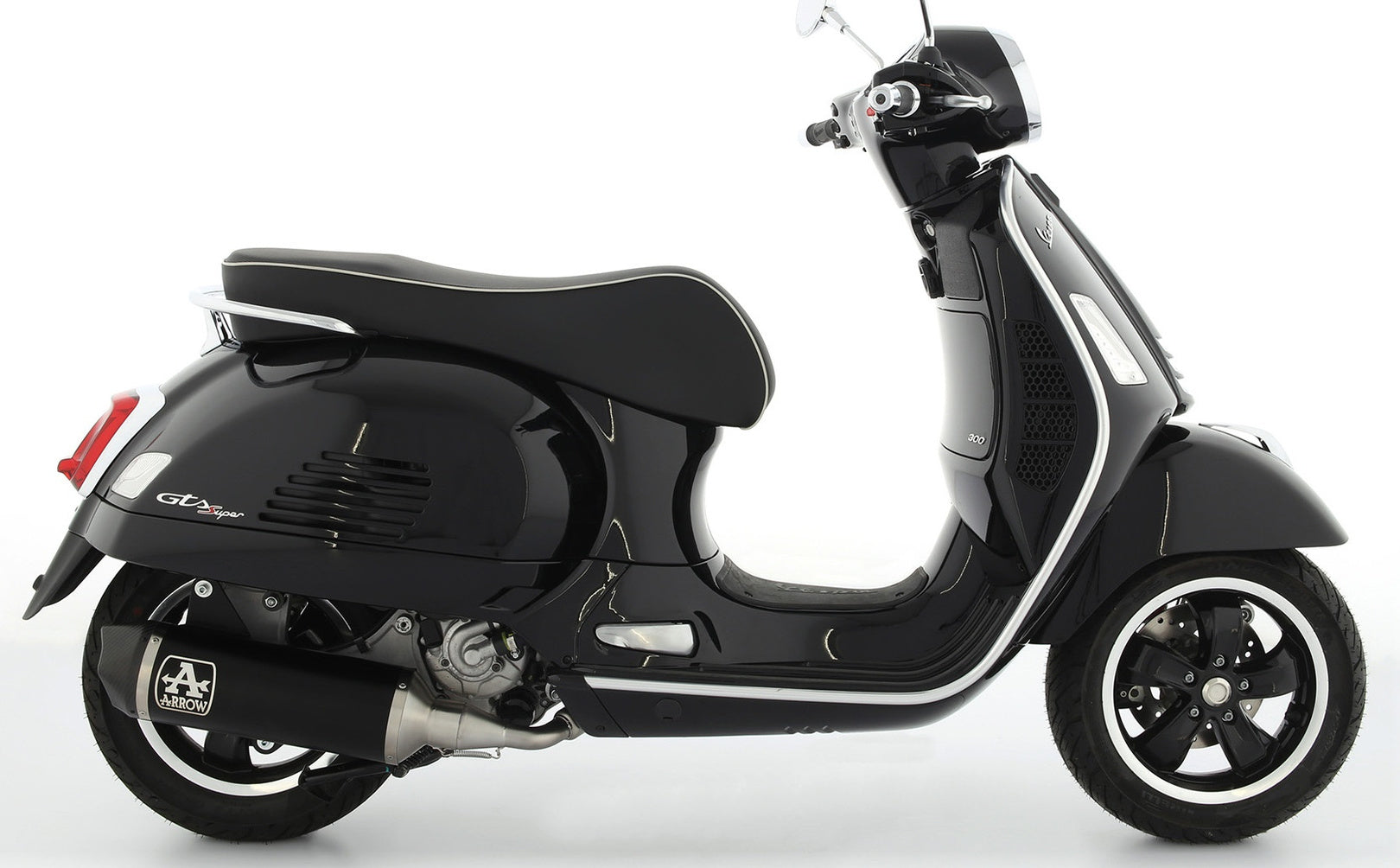 Complete Catalytic Exhaust System With Sound Certification Race-Tech Black Aluminium Carbon - Arrow Special Parts Compatible With Piaggio Vespa Gtv 300 (2023-2024)