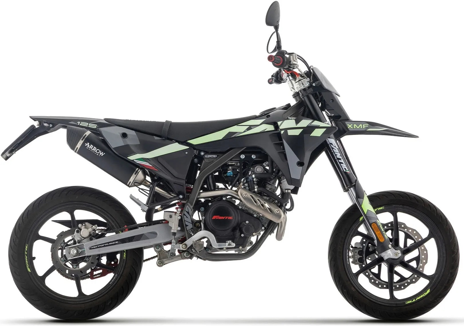 Komplette Auspuffanlage Ohne Katalysator Und Mit Geräuschzulassung Icon Aluminium Schwarz Endkappe Carby - Arrow Special Parts Kompatibel Mit Fantic Motor Xmf 125 (2025-2026)