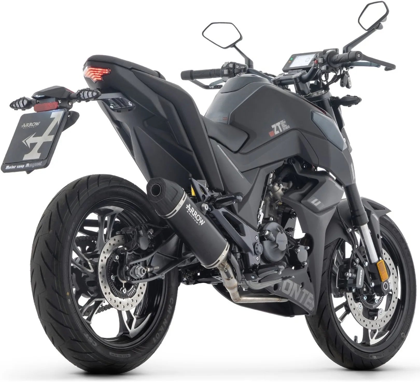 Komplette Auspuffanlage Ohne Katalysator Und Mit Geräuschzulassung Icon Aluminium Schwarz Endkappe Carby - Arrow Special Parts Kompatibel Mit Zontes Zt 125 U (2025-2026)