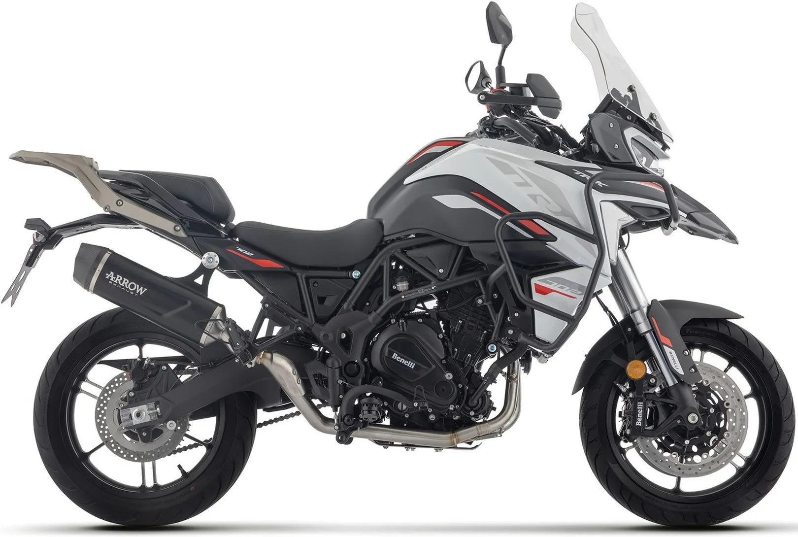 Komplette Auspuffanlage Ohne Katalysator Und Mit Geräuschzulassung Indy Race Aluminium Schwarz Endkappe Carby - Arrow Special Parts Kompatibel Mit Benelli Trk 702 - X (2025-2026)