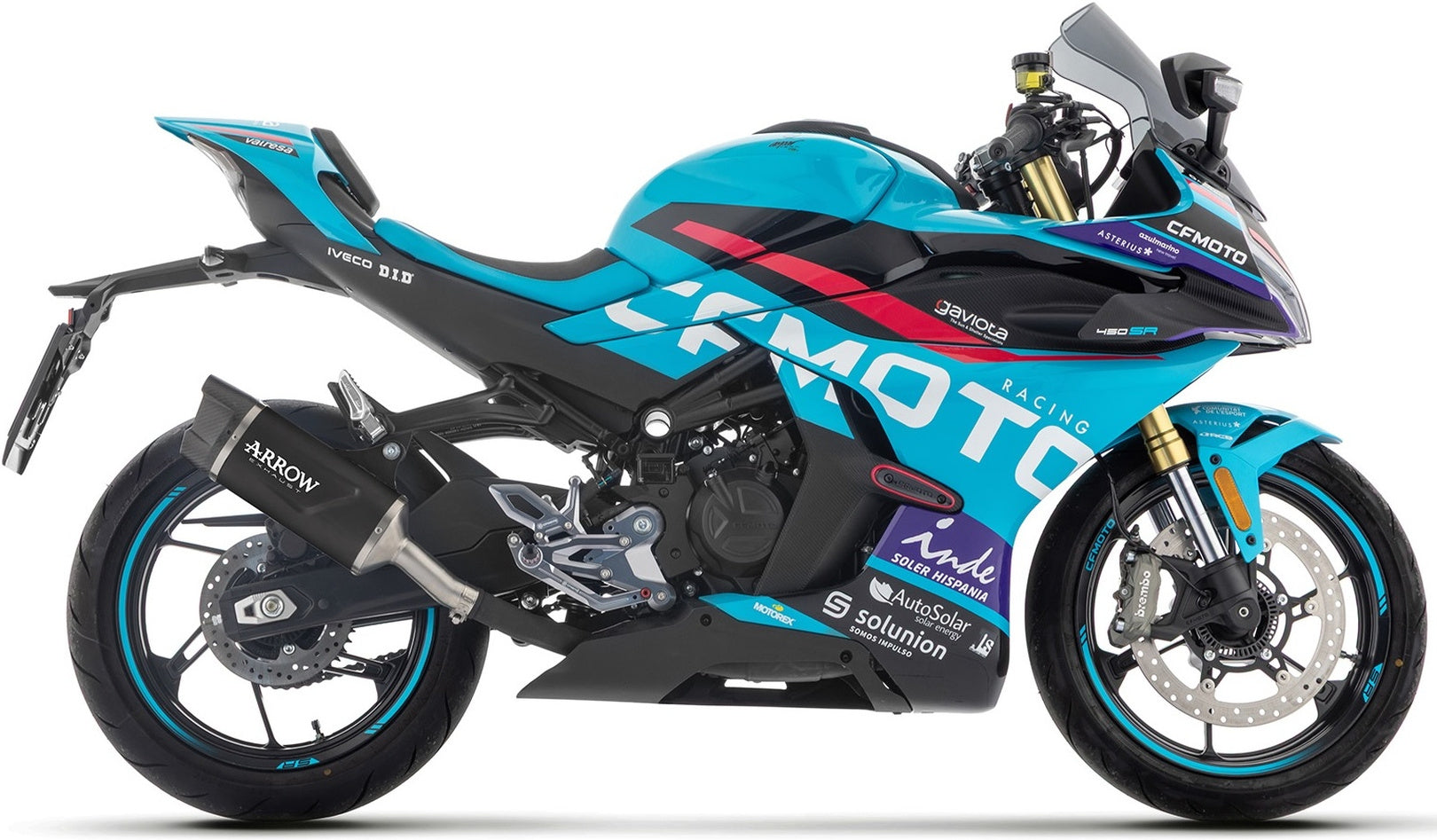 Complete Non-Catalytic Exhaust System With Sound Certification Indy-Race Evo Black Aluminium Carby End Cap - Arrow Special Parts Compatible With Cfmoto 450 Nk (2025-2026)
