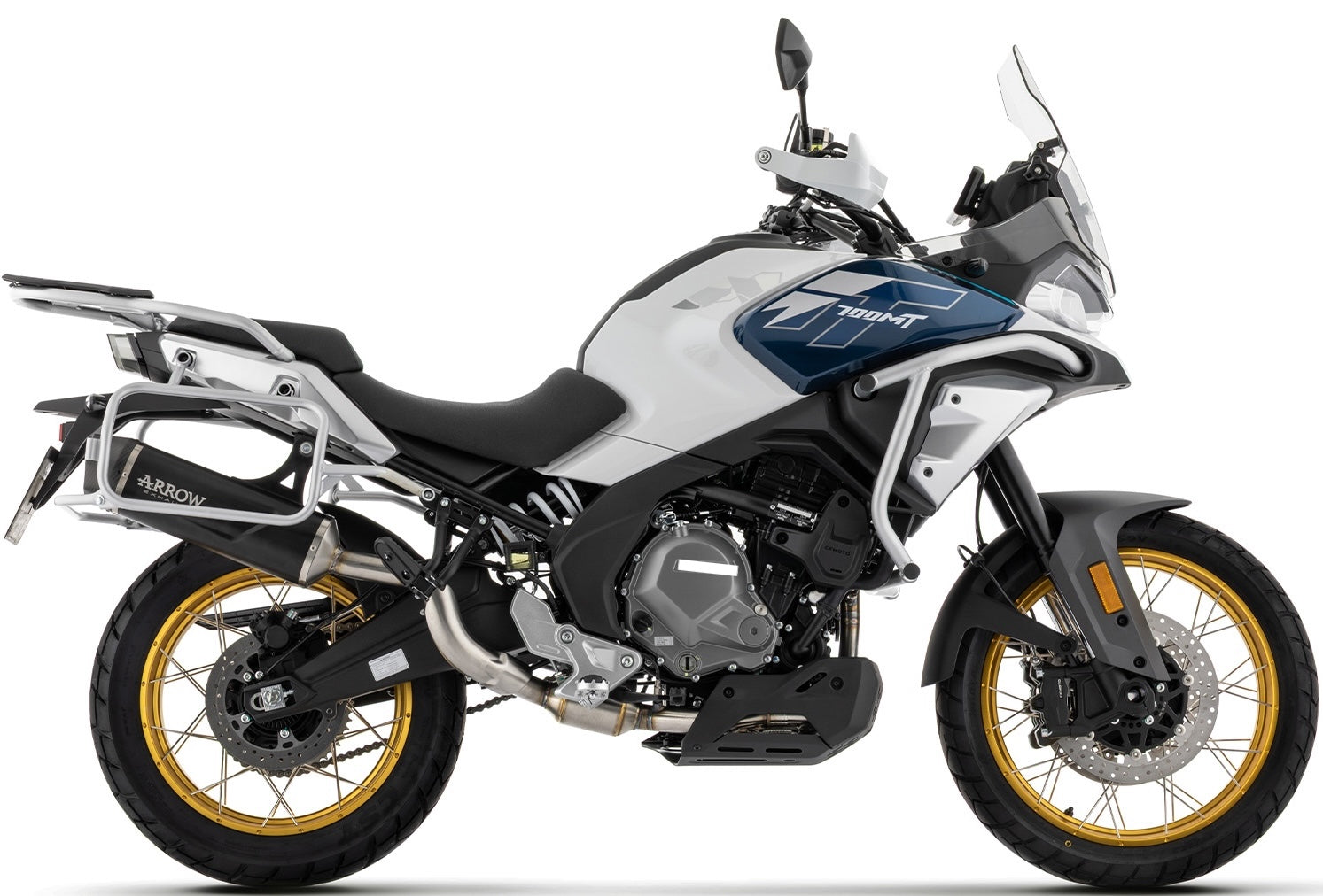 Complete Non-Catalytic Exhaust System With Sound Certification Indy-Race Evo Black Aluminium Carby End Cap - Arrow Special Parts Compatible With Cfmoto 700 Mt Adventure (2025-2026)