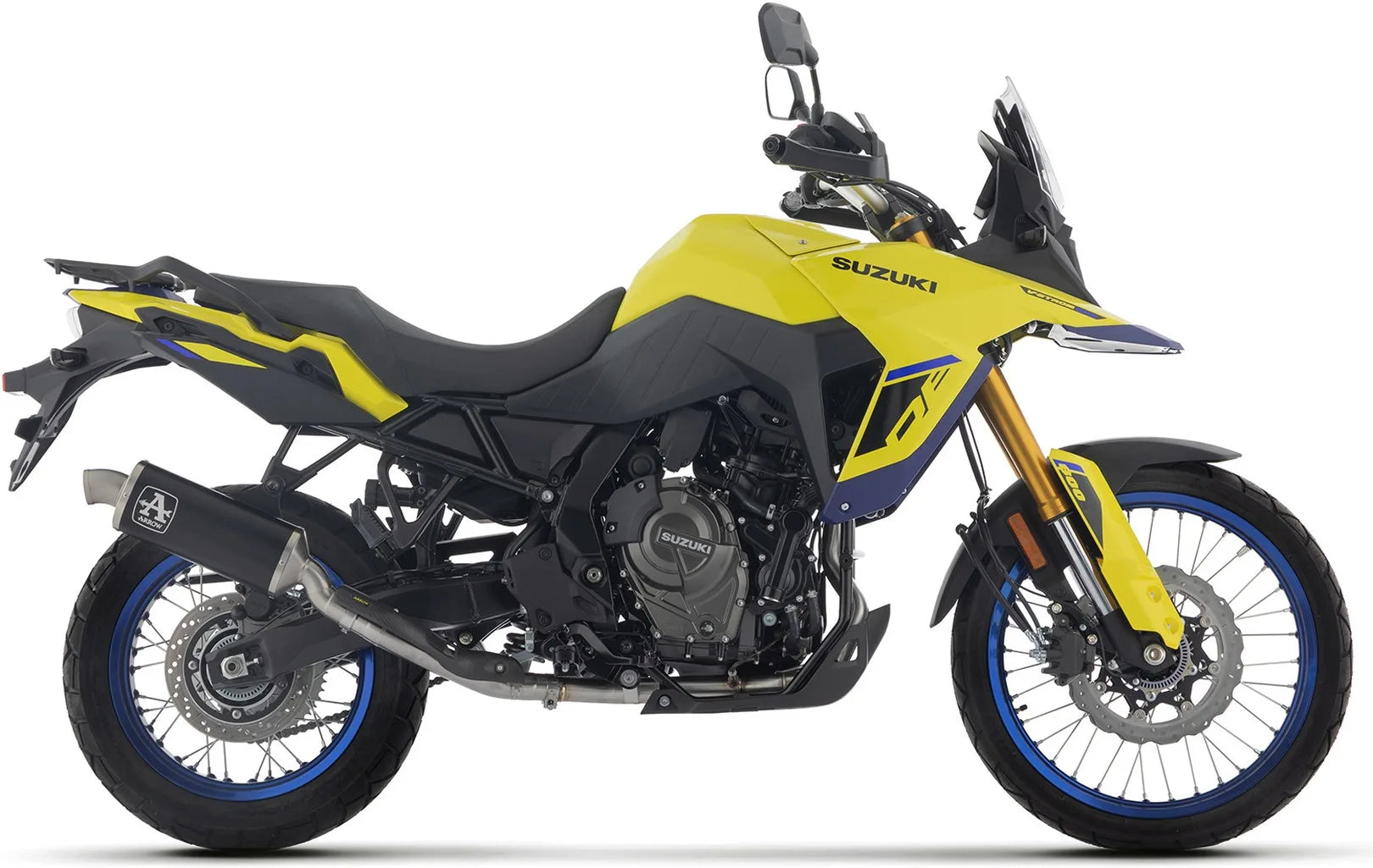 Komplette Auspuffanlage Ohne Katalysator Und Mit Geräuschzulassung Indy-Race Aluminium Schwarz Endkappe Edelstahl - Arrow Special Parts Kompatibel Mit Suzuki V-Strom 800 De (2025-2026)