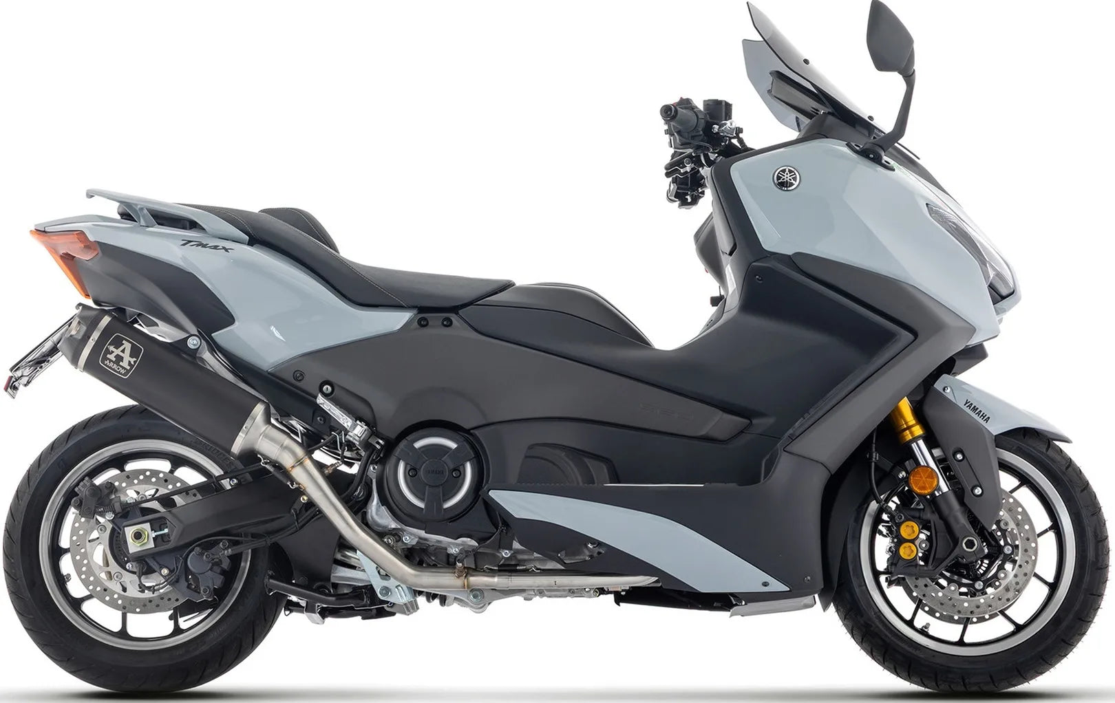 Komplette Auspuffanlage Ohne Katalysator Und Ohne Geräuschzulassung Indy-Race Titan Schwarz Endkappe Carby - Arrow Special Parts Kompatibel Mit Yamaha T-Max 560 (2025-2026)