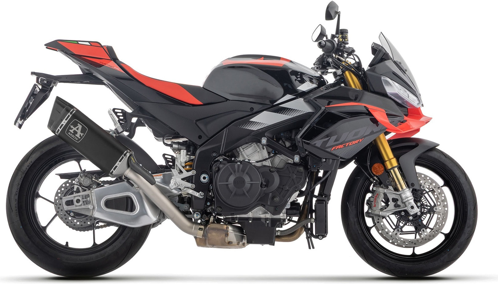 Complete Exhaust System Without Catalytic Converter And Without Sound Certification Pista Black Titanium Carby End Cap - Arrow Special Parts Compatible With Aprilia Tuono V4 1100 (2025-2026)
