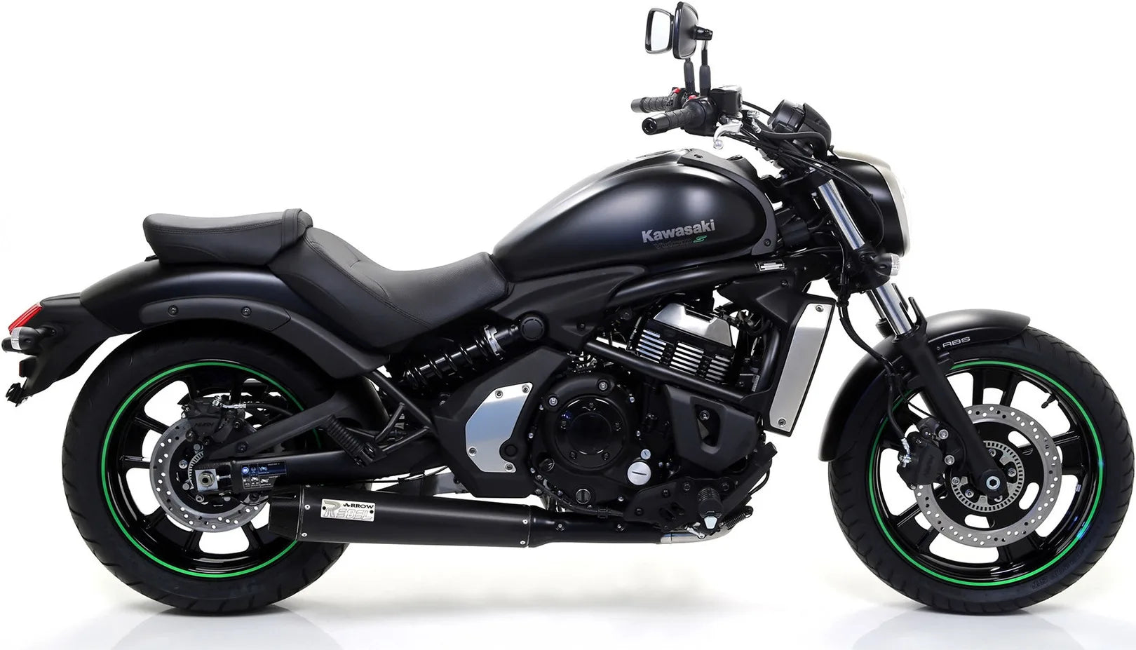 Komplette Auspuffanlage Ohne Katalysator Und Mit Geräuschzulassung Rebel Aluminium Schwarz Carbon - Arrow Special Parts Kompatibel Mit Kawasaki Vulcan 650 S (2021-2024)