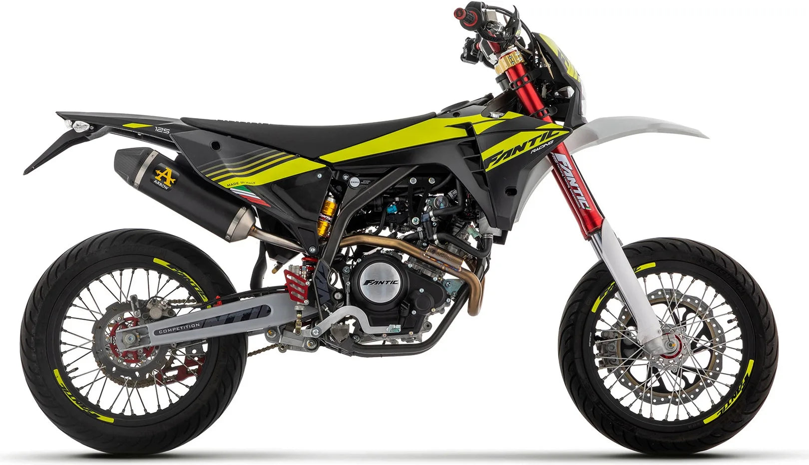 Komplette Auspuffanlage Ohne Katalysator Und Mit Geräuschzulassung Thunder Aluminium Schwarz Endkappe Carby - Arrow Special Parts Kompatibel Mit Fantic Motor Xmf 125 (2023-2024)