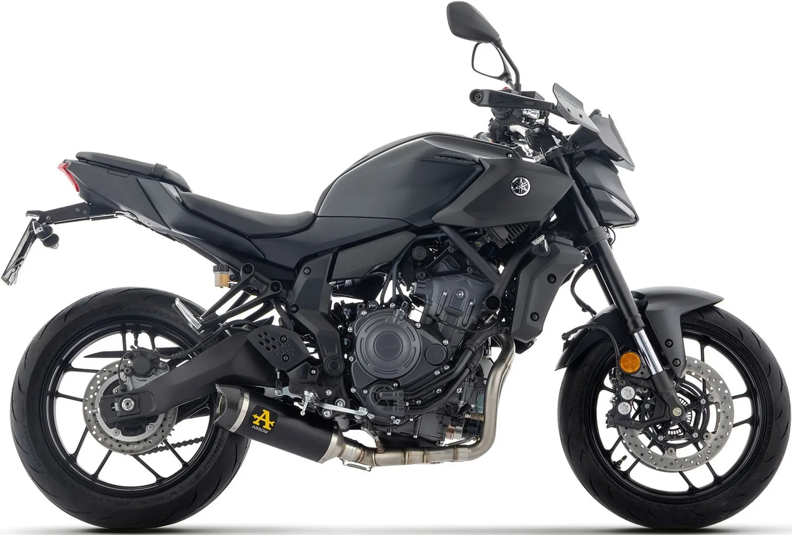 Komplette Auspuffanlage Ohne Katalysator Und Ohne Geräuschzulassung Thunder Aluminium Schwarz Endkappe Carby - Arrow Special Parts Kompatibel Mit Yamaha Mt-07 (2025-2026)
