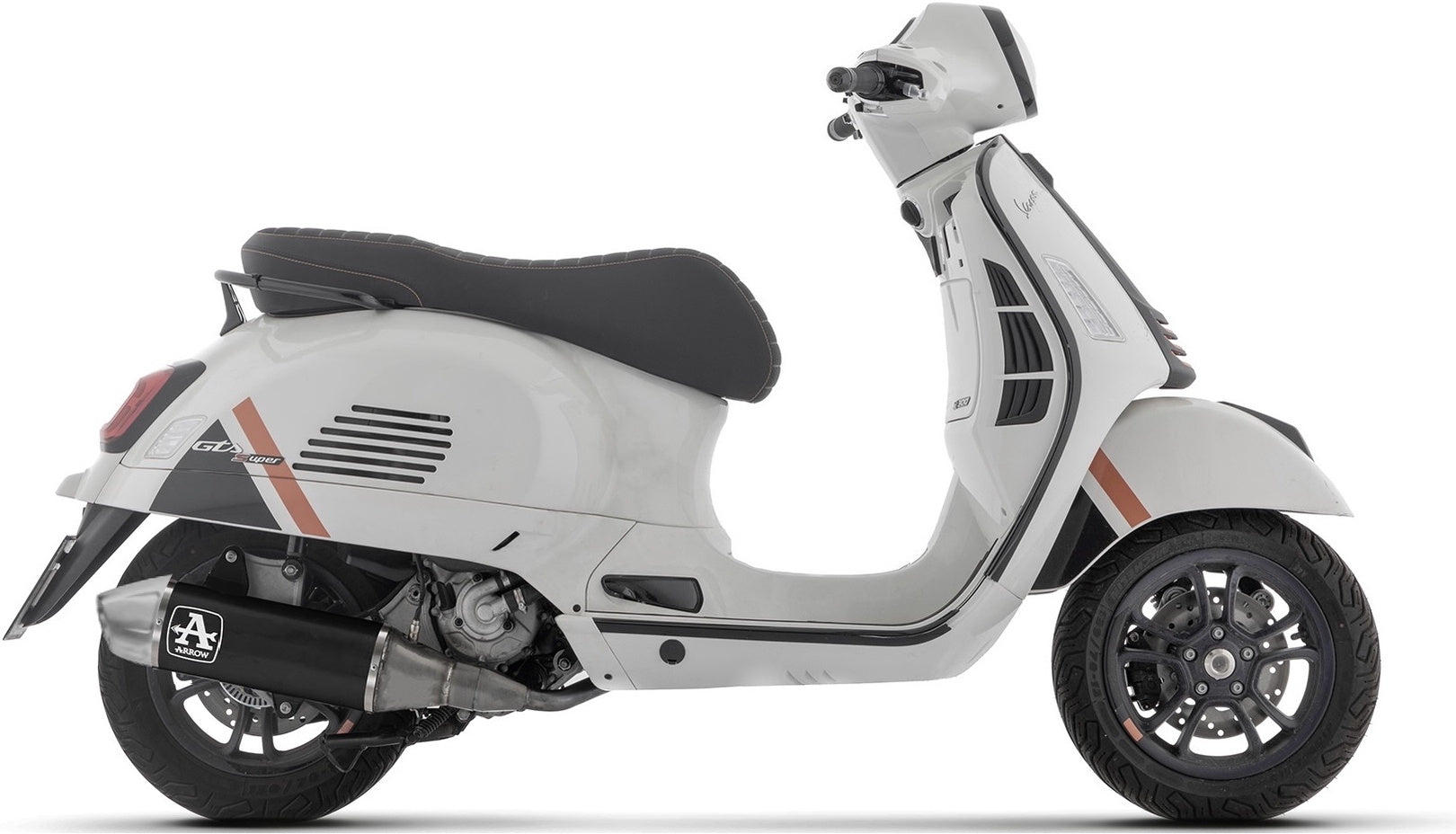 Complete Catalytic Exhaust System With Sound Certification Urban Black Aluminium Steel End Cap - Arrow Special Parts Compatible With Piaggio Vespa Gts 310 (2025-2026)