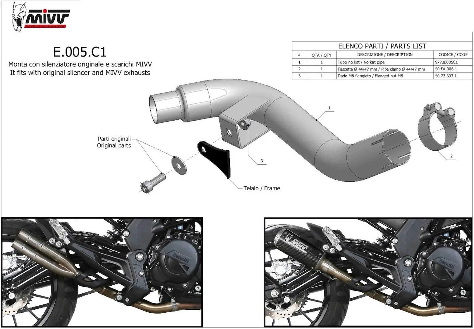 Nicht Katalysiertes Verbindungsrohr - Mivv Kompatibel Mit Benelli 502 C (2019-2024)