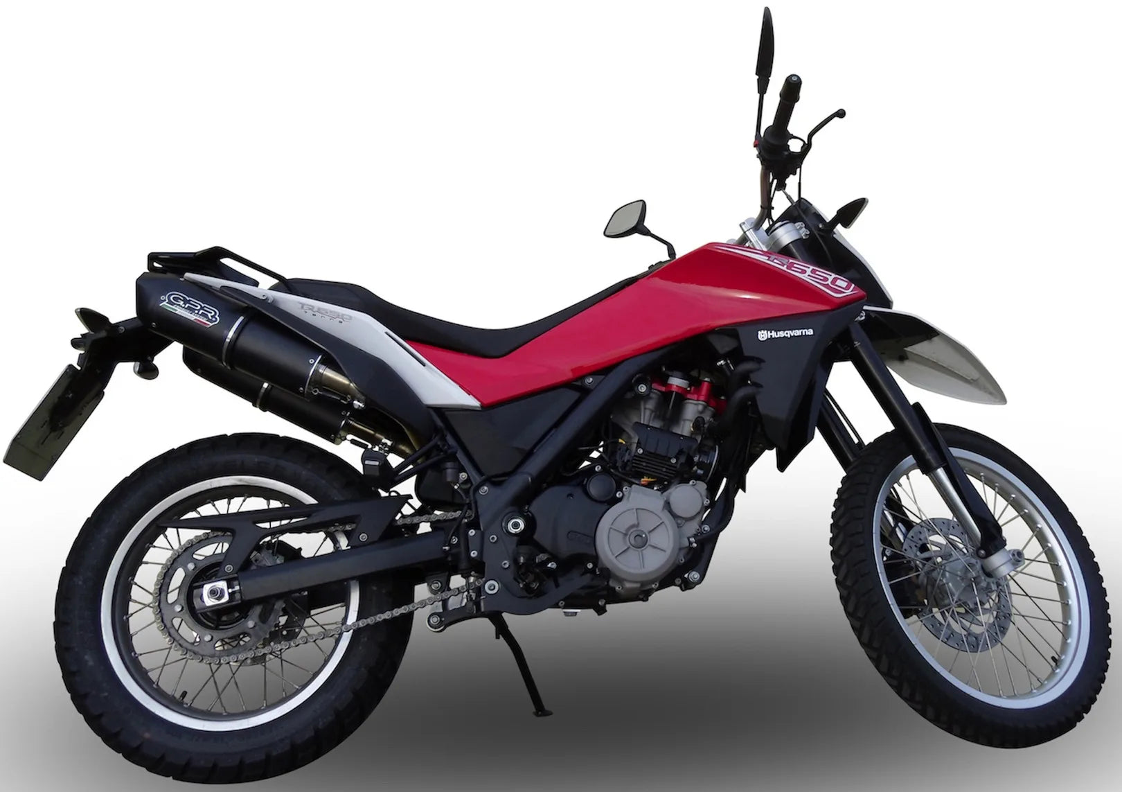 Komplette Abgasanlage Mit Katalysator Und Geräuschzulassung Furore Alu Schwarz - Gpr Kompatibel Mit Husqvarna Tr 650 Terra - Strada (2013-2015)