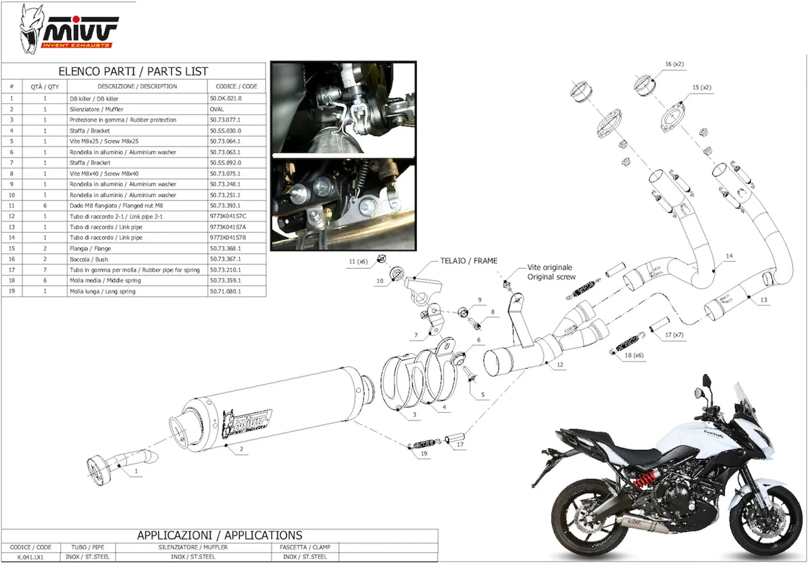 Komplette Abgasanlage Mit Katalysator Und Geräuschzulassung Oval Edelstahl - Mivv Kompatibel Mit Kawasaki Versys 650 (2015-2020)