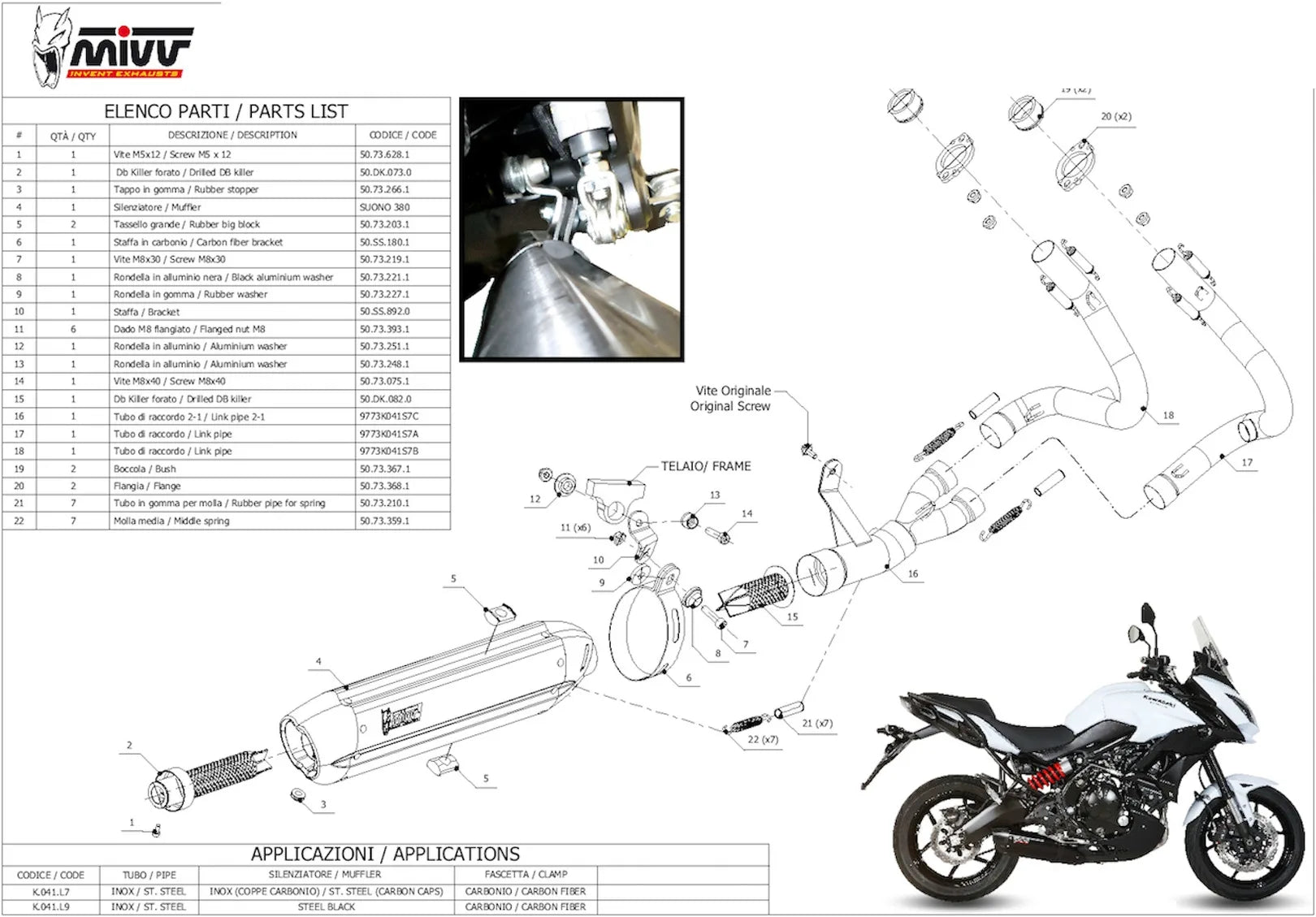 Komplette Abgasanlage Mit Katalysator Und Geräuschzulassung Suono Stahl Schwarz Carbon - Mivv Kompatibel Mit Kawasaki Versys 650 (2015-2020)
