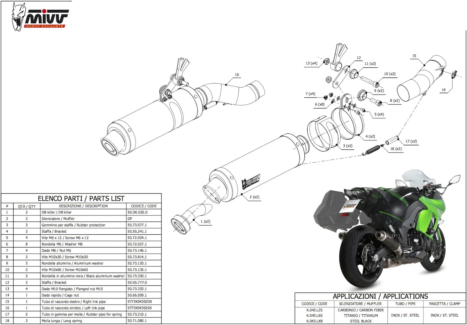 Doppelauspuffanlage Mit Geräuschzulassung Gp Stahl Schwarz - Mivv Kompatibel Mit Kawasaki Z 1000 Sx (2014-2019)