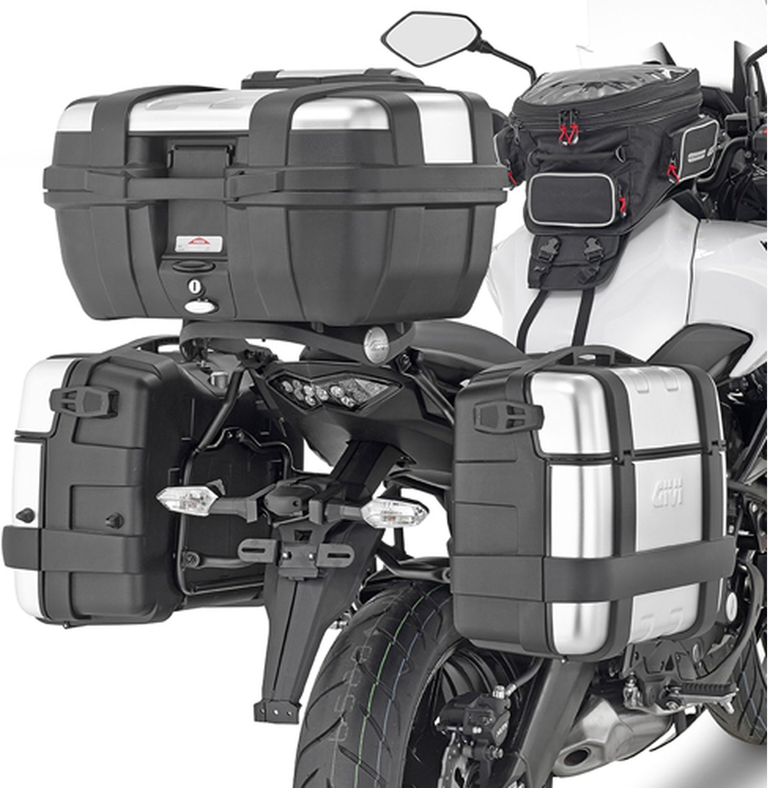 Black Tech Top Case + Side Cases - 84 Lt Technopolymer - Givi Compatible With Kawasaki Versys 650 (2022-2024)