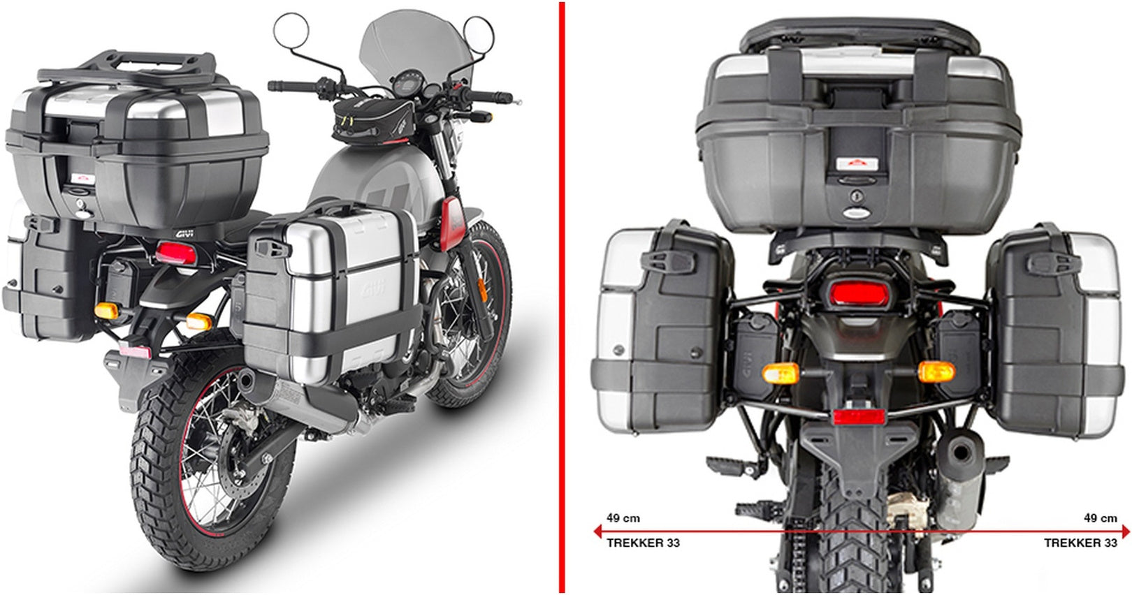 Trekker Dolomiti Aluminium Top Case + Side Cases - 118 Lt Trekker Dolomiti Aluminium - Givi Compatible With Royal Enfield Scram 411 (2022-2024)