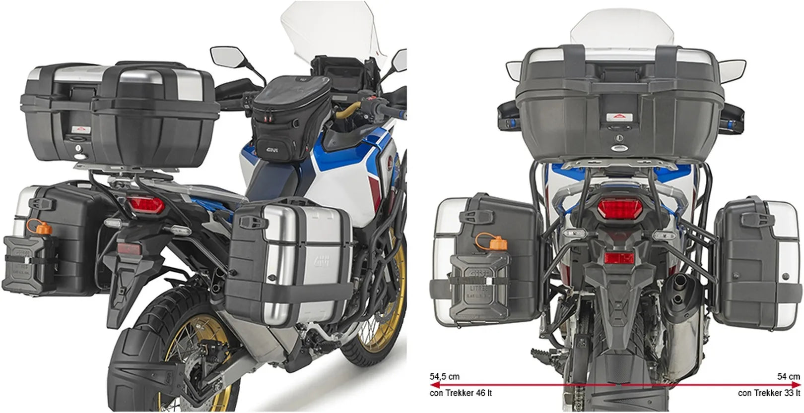 Seitenkoffer Monokey Trekker Schwarz 92 Lt Trekker Aluminium - Givi Kompatibel Mit Honda Crf 1100 L Africa Twin Adventure Sports (2020-2023)