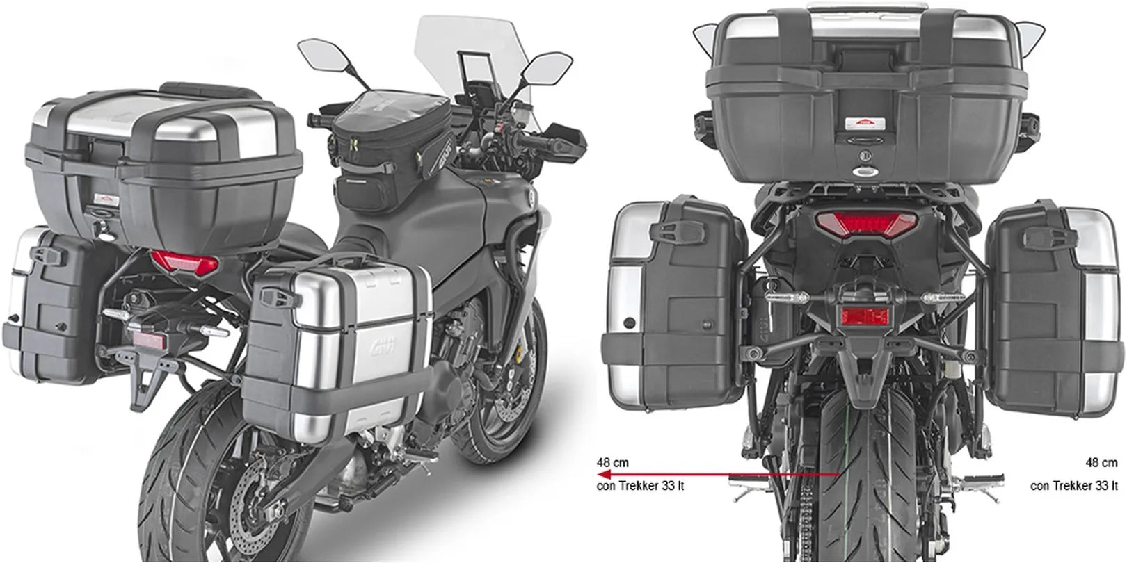 Seitenkoffer Monokey Schwarz 66 Lt Nylon - Givi Kompatibel Mit Yamaha Tracer 9 - Gt - Gt+ (2021-2024)
