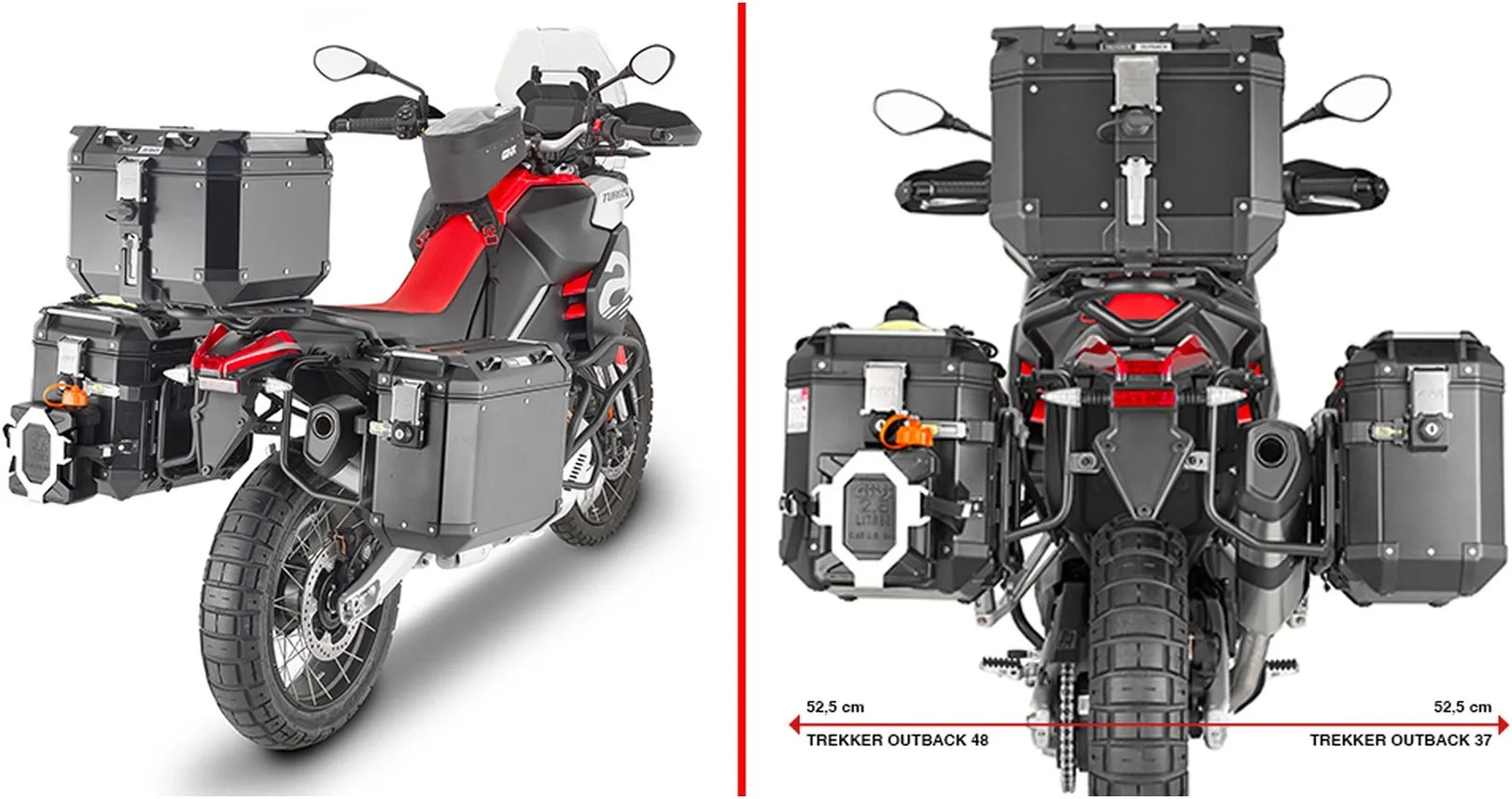 Seitenkoffer Monokey Cam-Side Trekker Outback Evo Smart Eloxiertem Aluminium + Schloss 70 Lt Trekker Outback Evo Smart Eloxiertem Aluminium - Givi Kompatibel Mit Aprilia Tuareg 660 (2021-2024)