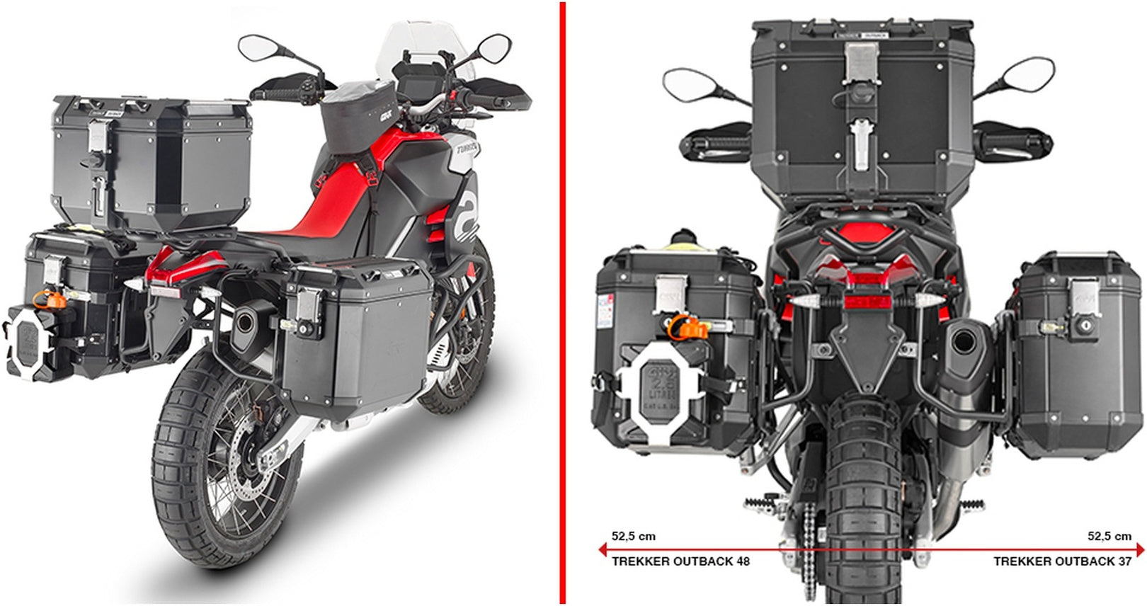 Monokey Cam-Side Trekker Outback Evo Smart Aluminium Side Cases + Locks - 74 Lt Trekker Outback Evo Smart Aluminium - Givi Compatible With Aprilia Tuareg 660 (2021-2024)
