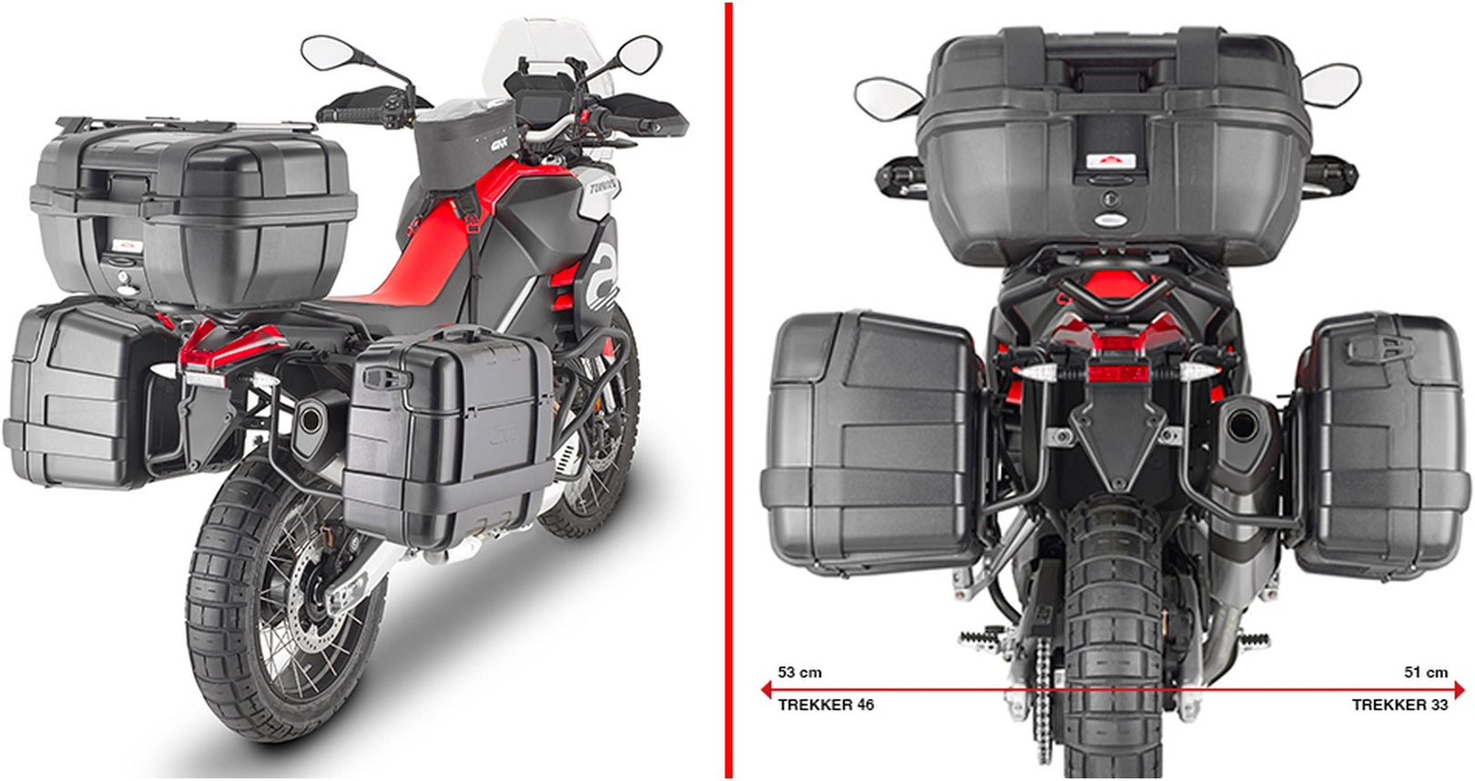 Monokey Trekker Dolomiti Black Aluminium Side Cases - 60 Lt Trekker Dolomiti Aluminium - Givi Compatible With Aprilia Tuareg 660 (2021-2024)