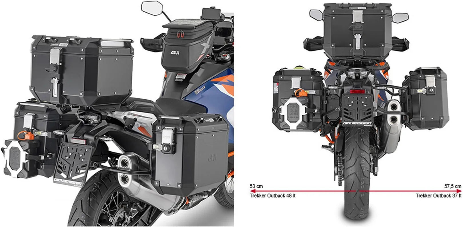 Seitenkoffer Monokey Cam-Side Trekker Outback Evo Smart Aluminium + Schloss 88 Lt Trekker Outback Evo Smart Aluminium - Givi Kompatibel Mit Ktm 1290 Super Adventure S (2021-2024)