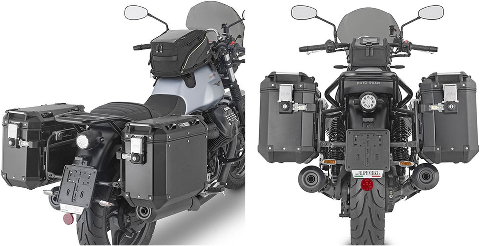 Monokey Cam-Side Trekker Outback Evo Smart Black Aluminium Side Cases + Locks - 88 Lt Trekker Outback Evo Smart Aluminium - Givi Compatible With Moto Guzzi V7 850 Stone (2021-2024)