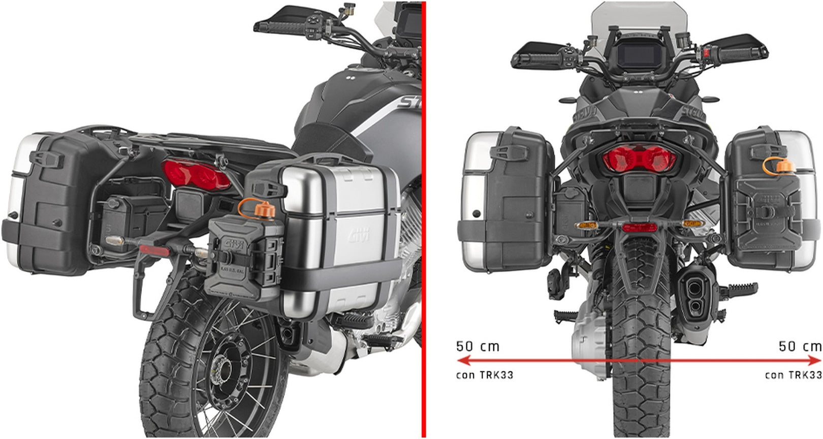 Monokey Trekker Side Cases - 66 Lt Trekker Aluminium - Givi Compatible With Moto Guzzi Stelvio 1000 (2024)
