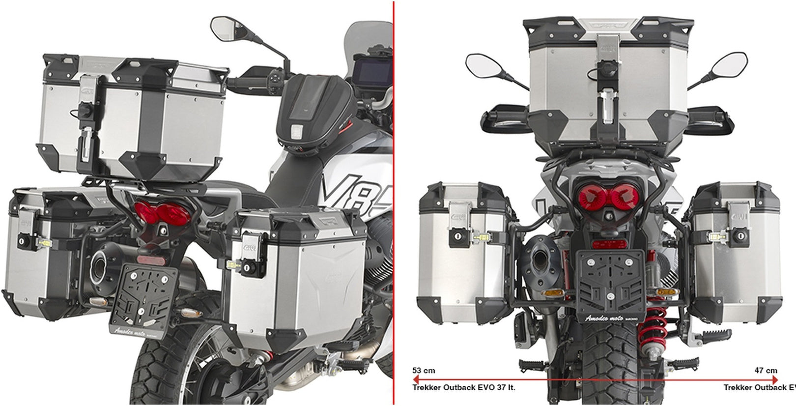 Seitenkoffer Monokey Cam-Side Trekker Outback Evo Smart Aluminium Schwarz + Schloss 88 Lt Trekker Outback Evo Smart Aluminium - Givi Kompatibel Mit Moto Guzzi V85 Tt (2024)